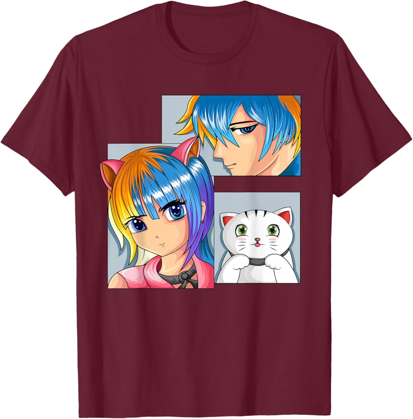 Anime Girls Cat Manga Merch Children Boys T-Shirt - T-Shirt | Maroon