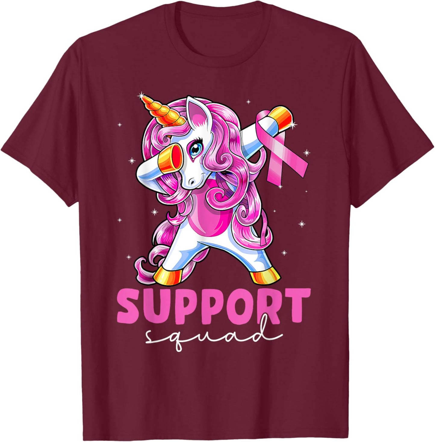 Support Squad Breast Cancer Awareness Pink Unicorn Kids T-Shirt - T-Shirt | Maroon
