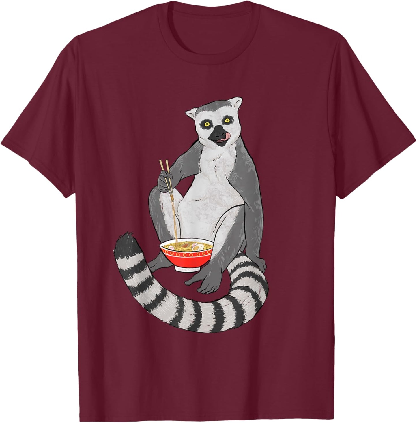 Lemur Ramen Bowl - Zookeeper Animal Researcher Lemur Lover T-Shirt - T-Shirt | Maroon