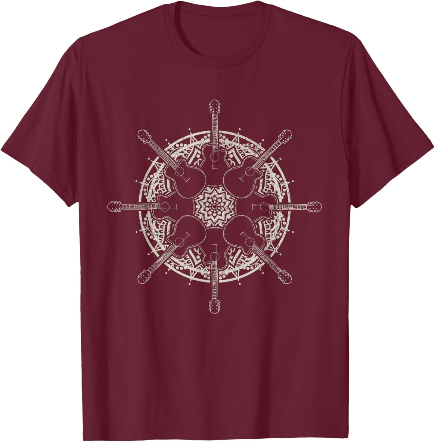 Guitar Player Mandala Vintage Guitarist T-Shirt - T-Shirt | Maroon
