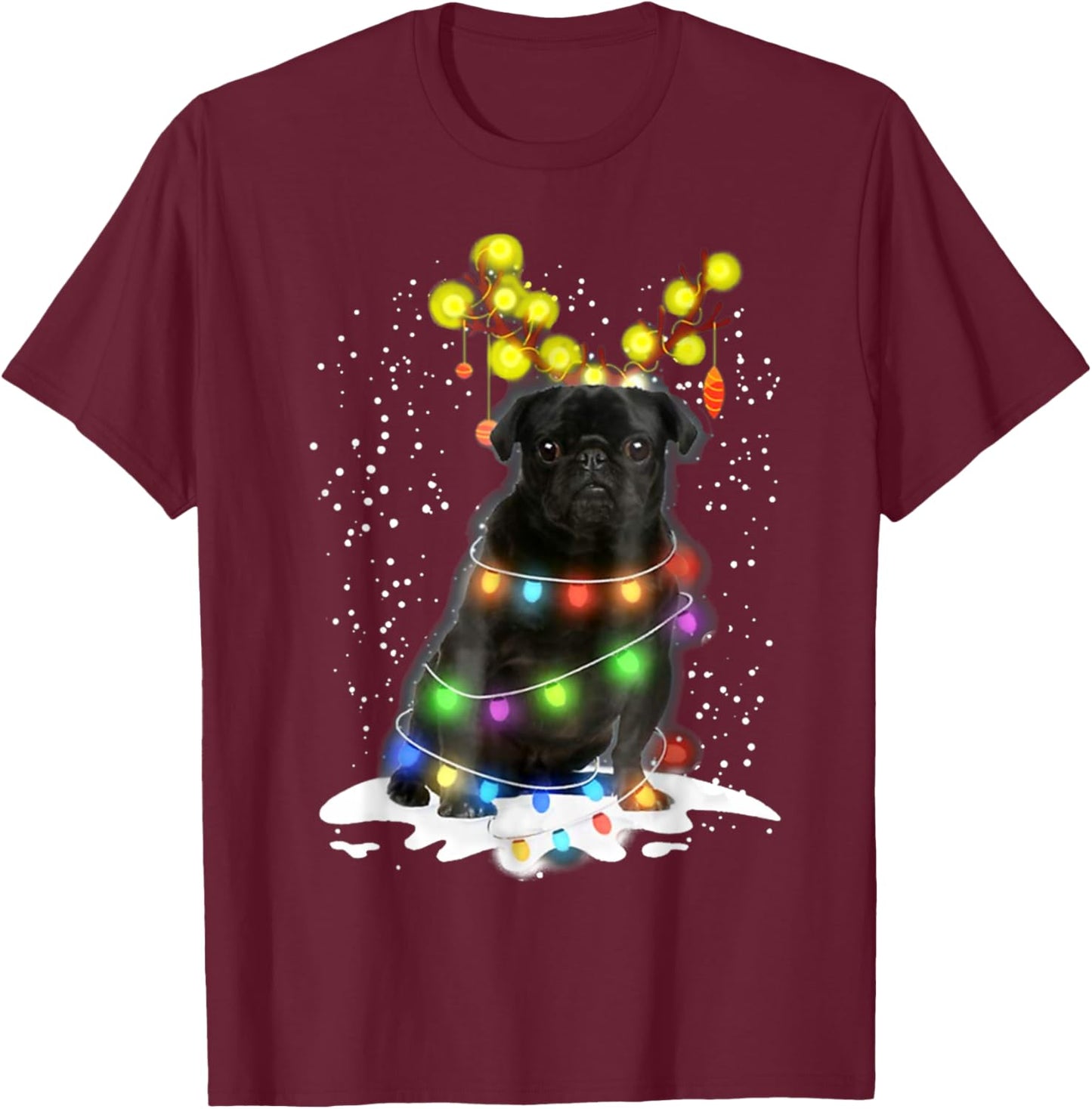 Black Pug Blinker - Nice Dog Christmas Pug Christmas Tree Women T-Shirt - T-Shirt | Maroon