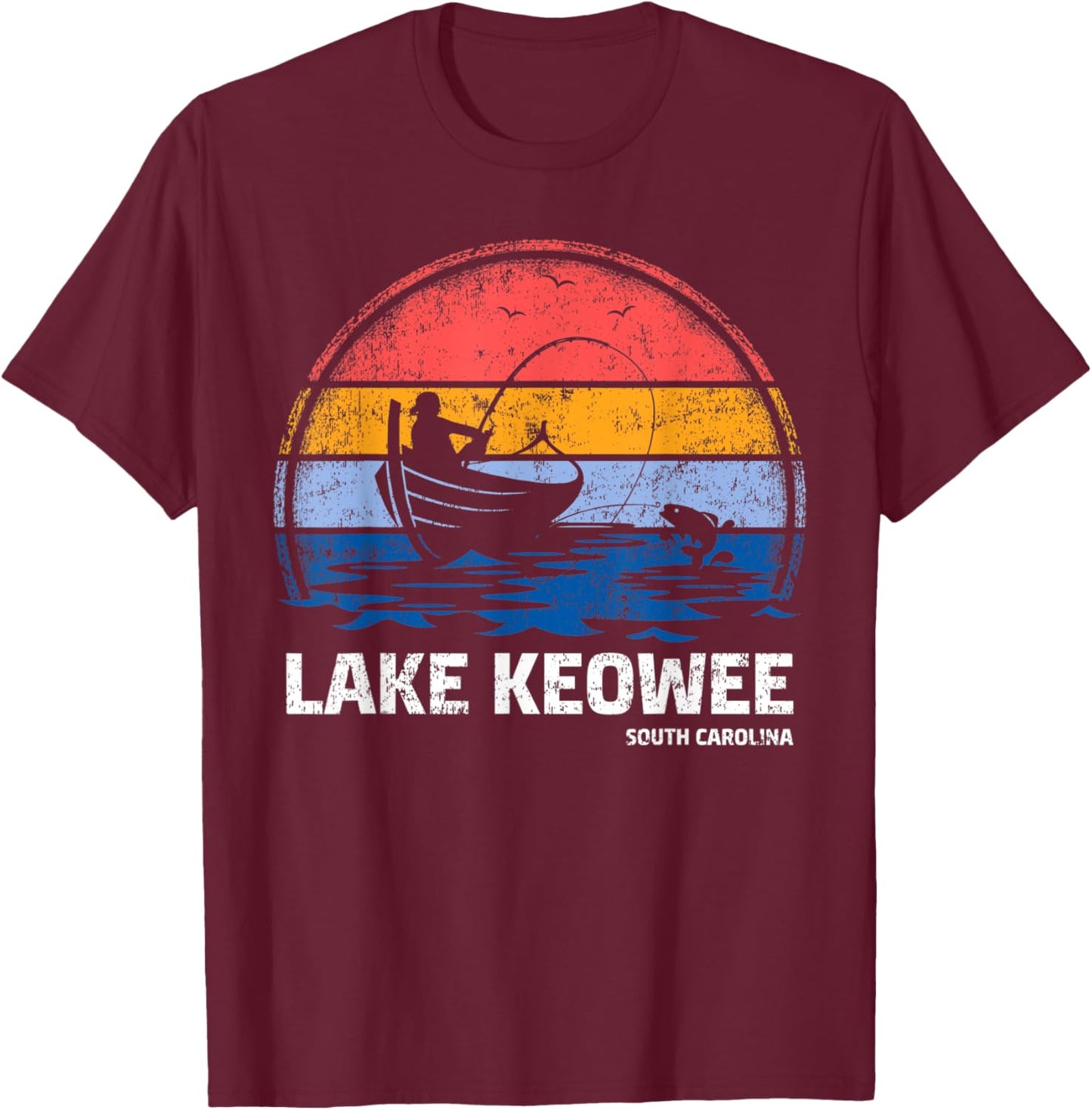 Vintage Retro South Carolina Keowee Lake Summer Fishing Men Women Kids T-Shirt - T-Shirt | Maroon