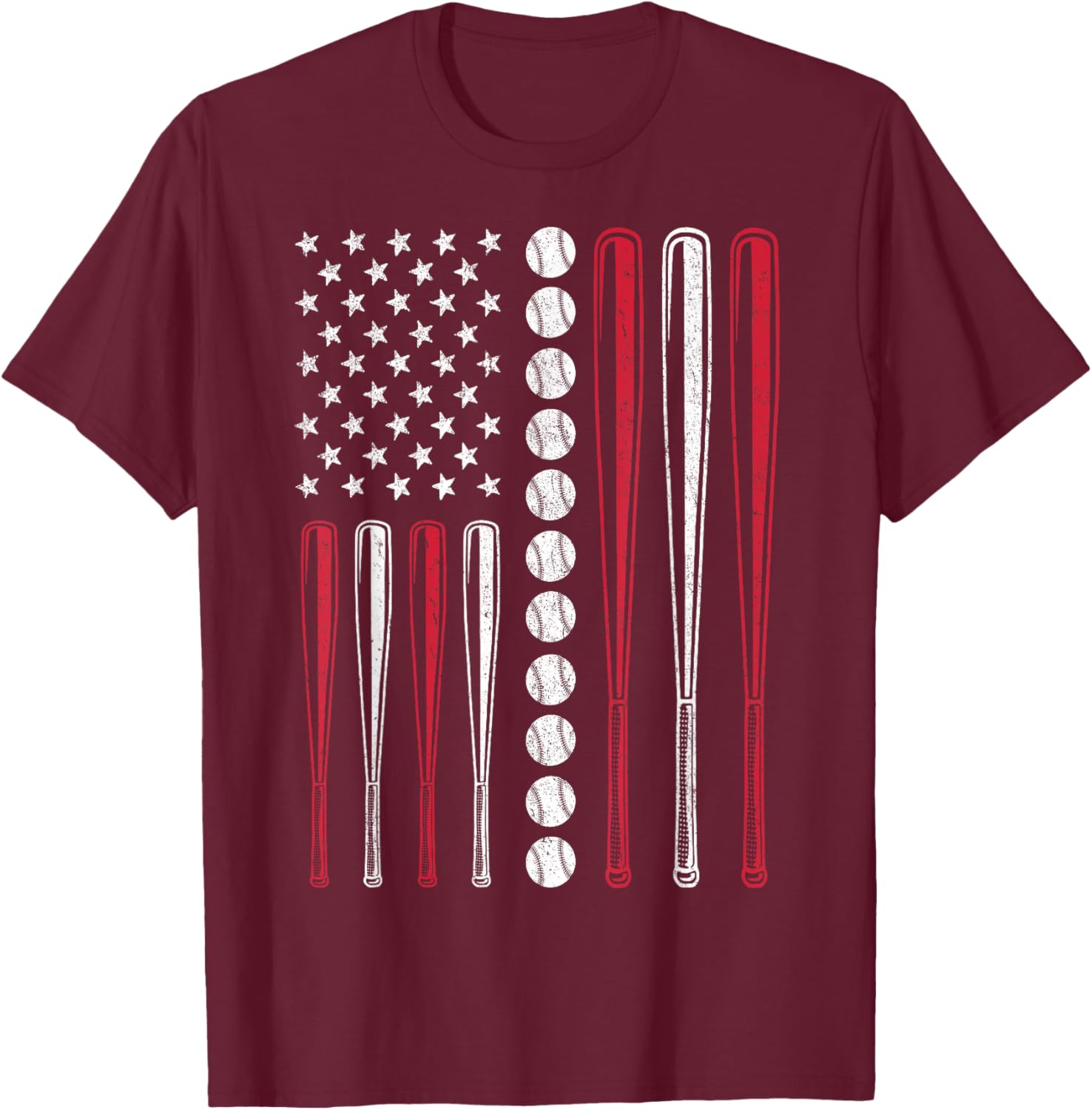 Patriotic Baseball 4th of July Men USA American Flag Boys T-Shirt - T-Shirt | Maroon