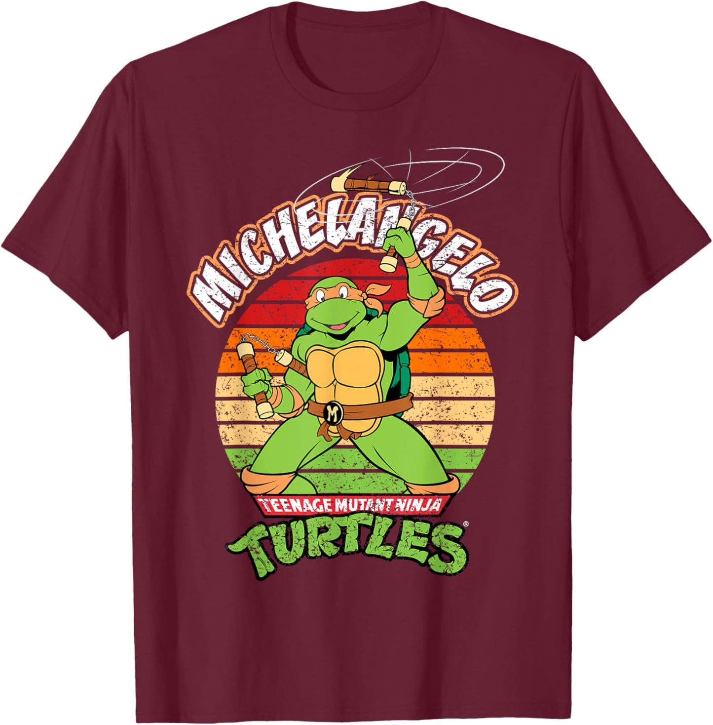 Mademark x Teenage Mutant Ninja Turtles - Teenage Mutant Ninja Turtles Michelangelo Ready For Action T-Shirt - T-Shirt | Maroon