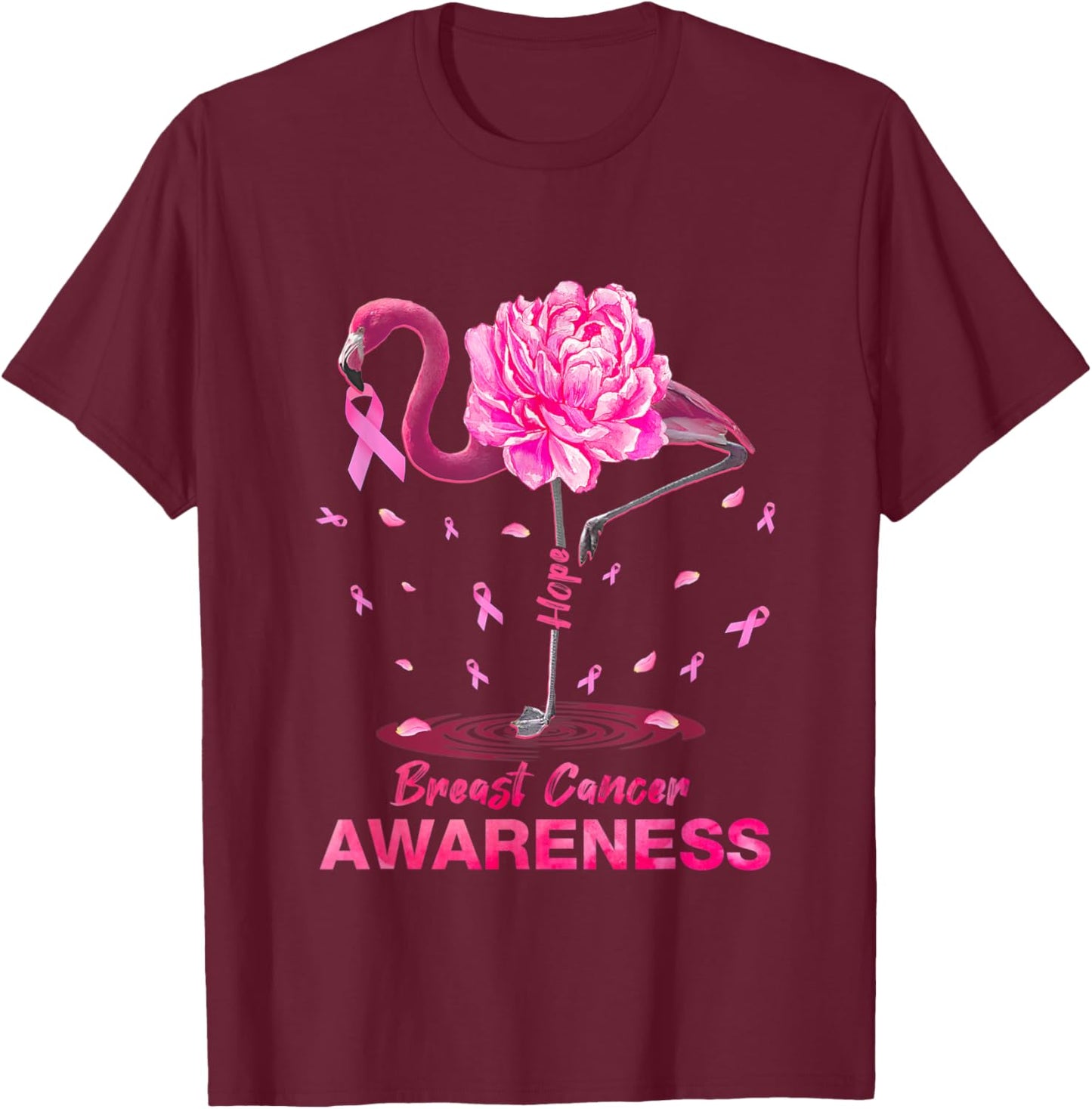 Pink Hope Flamingo Breast Cancer Awareness T-Shirt - T-Shirt | Maroon