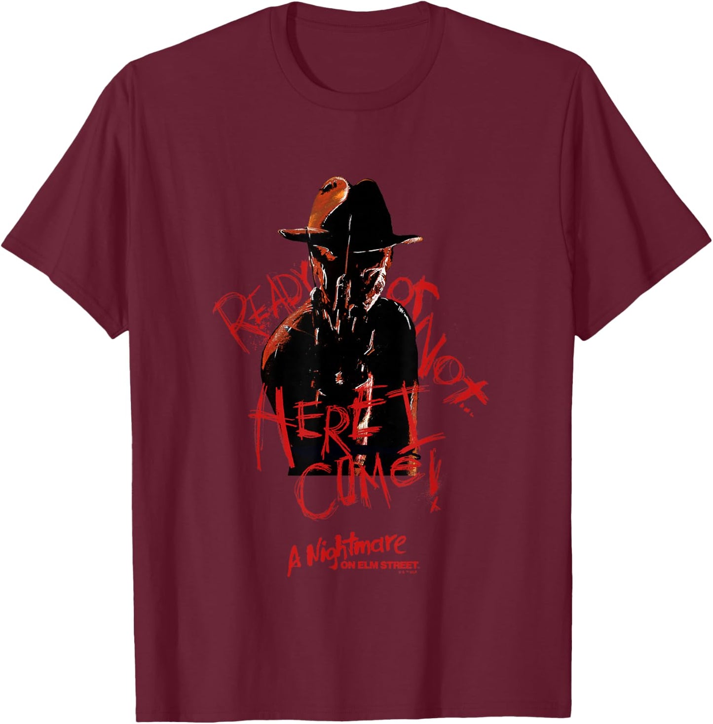 A Nightmare On Elm Street Halloween Ready Or Not Freddy Logo T-Shirt - T-Shirt | Maroon