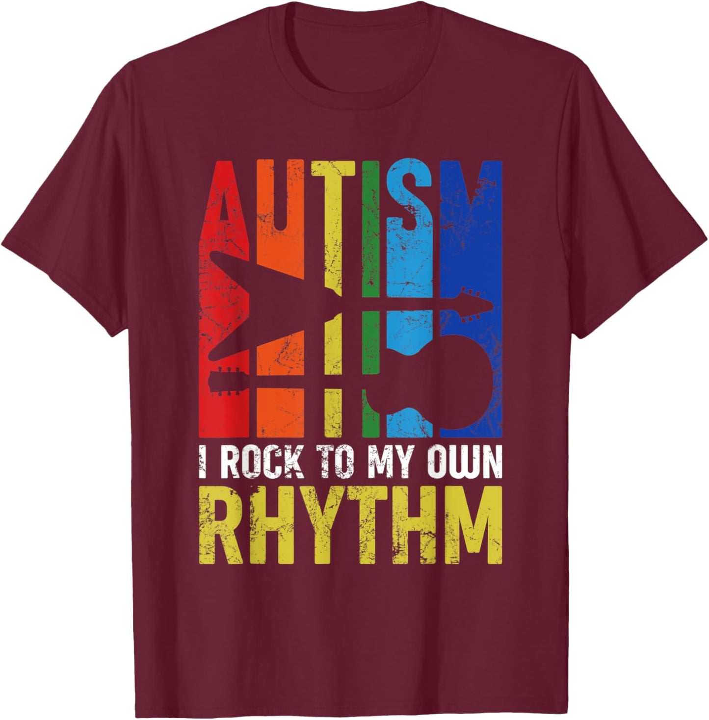 Autism I Rock To My Own Rhythm Autism Awareness Guitar Lover T-Shirt - T-Shirt | Maroon