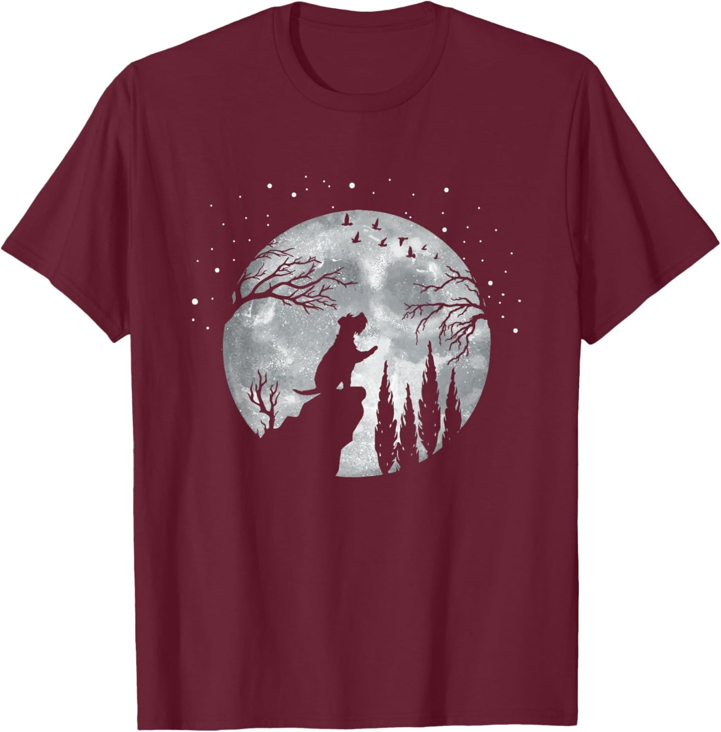 Schnauzer Pet Owner Full Moon At Night - Dog Breed Schnauzer T-Shirt - T-Shirt | Maroon