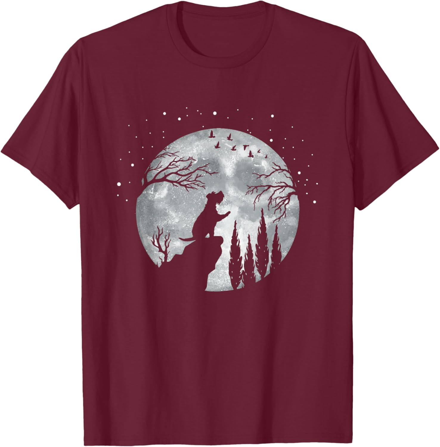 Schnauzer Pet Owner Full Moon At Night - Dog Breed Schnauzer T-Shirt - T-Shirt | Maroon
