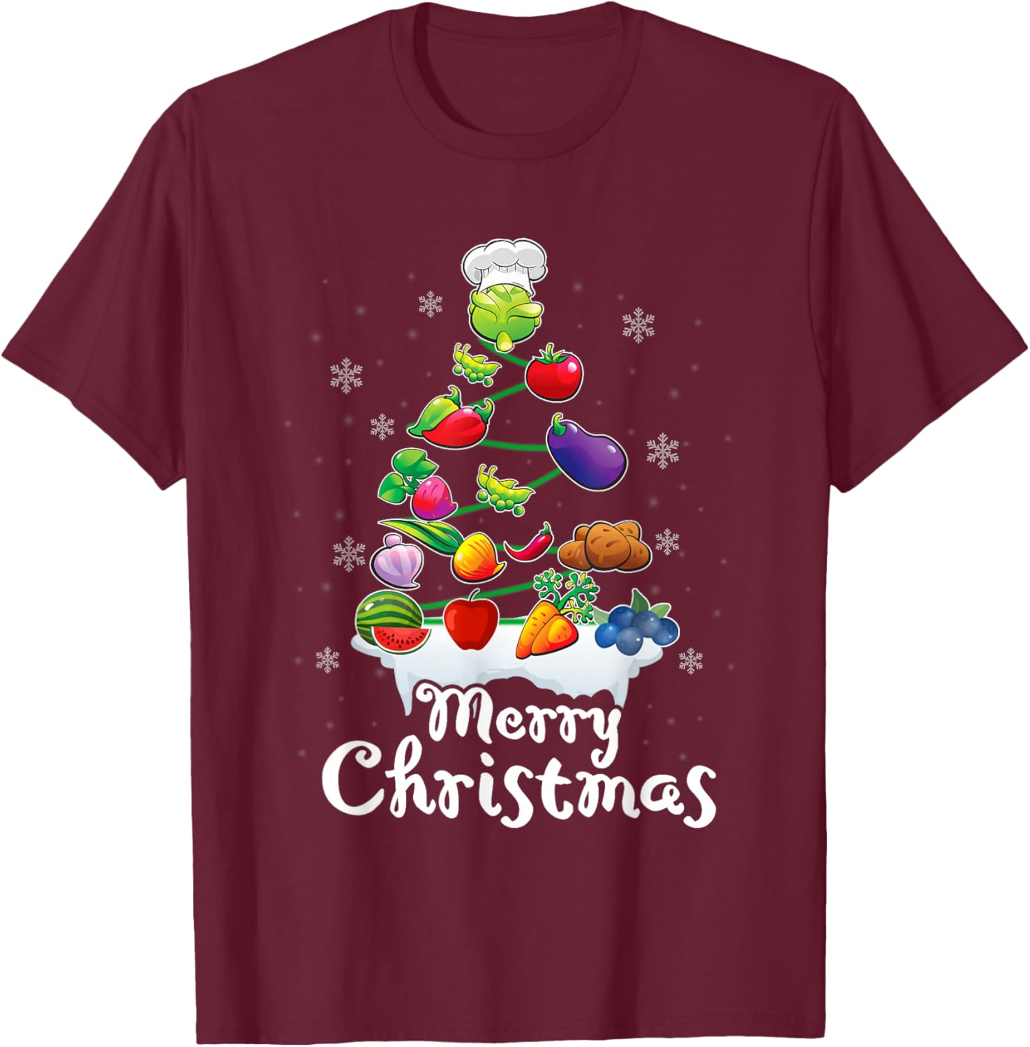 Vegetable Christmas Tree Funny Lunch Lady Pajama Xmas T-Shirt - T-Shirt | Maroon