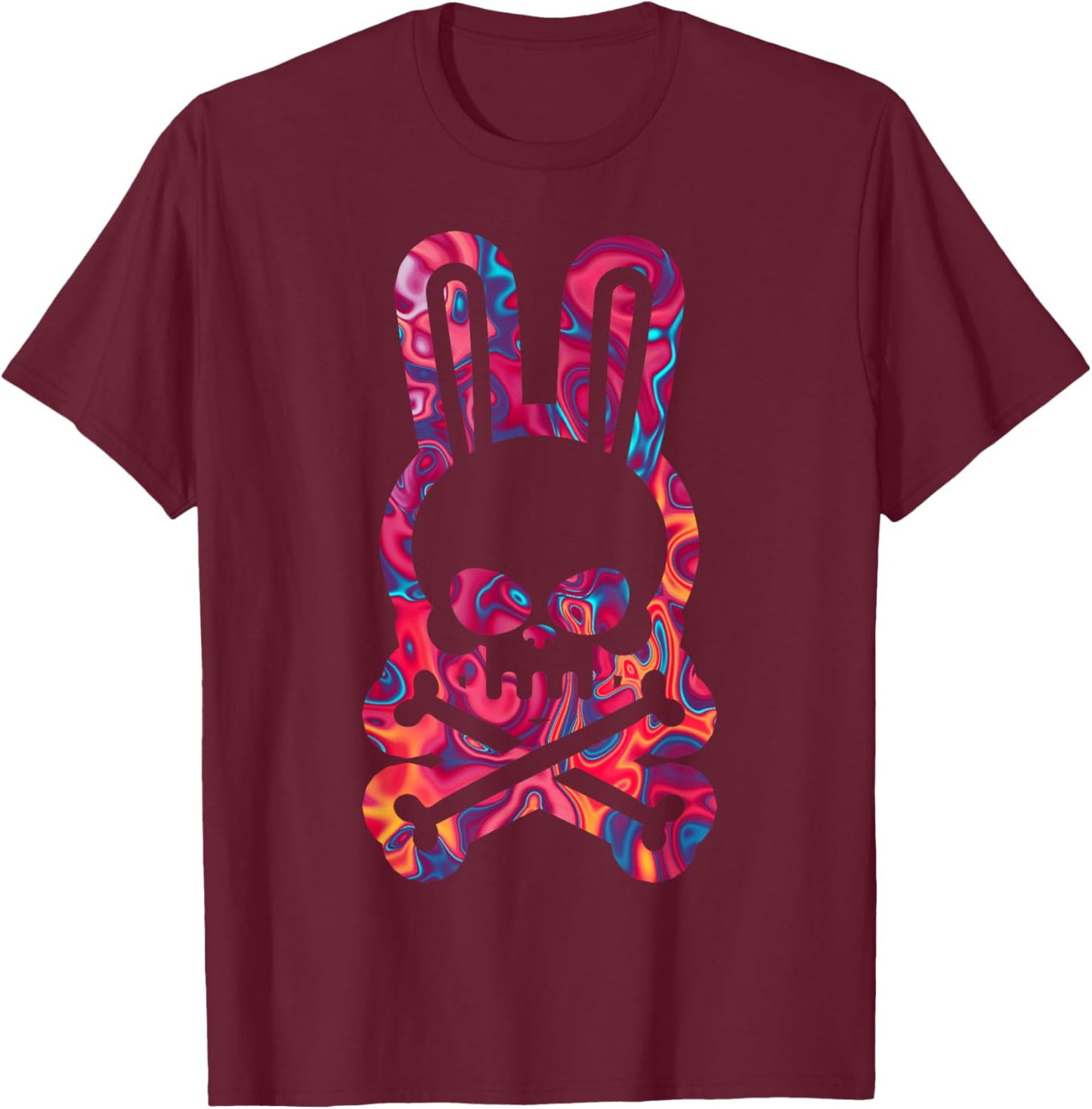 Easter Bunny Retro Tie Dye Bunny Skull Cross Bone Halloween T-Shirt - T-Shirt | Maroon