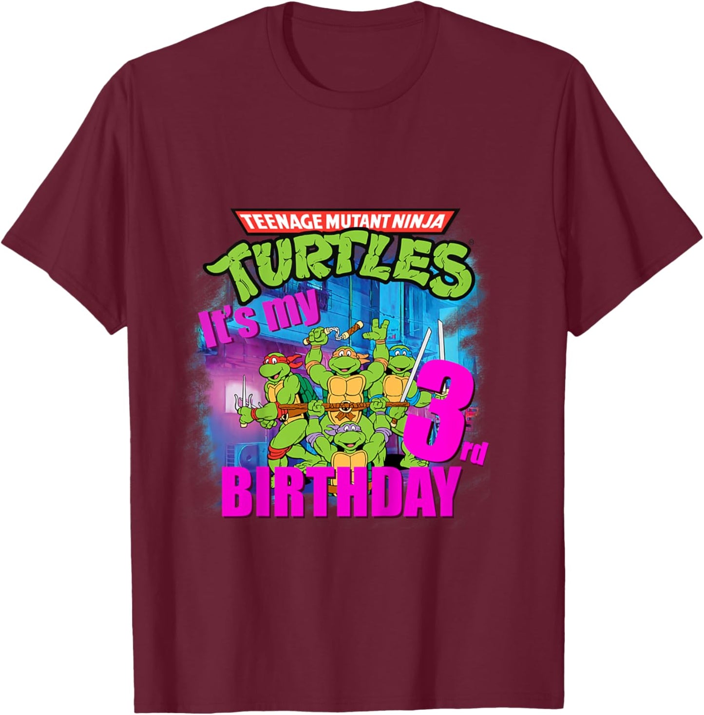 Mademark x Teenage Mutant Ninja Turtles - Kids Original Teenage Mutant Ninja Turtles 3rd Third Birthday T-Shirt - T-Shirt | Maroon