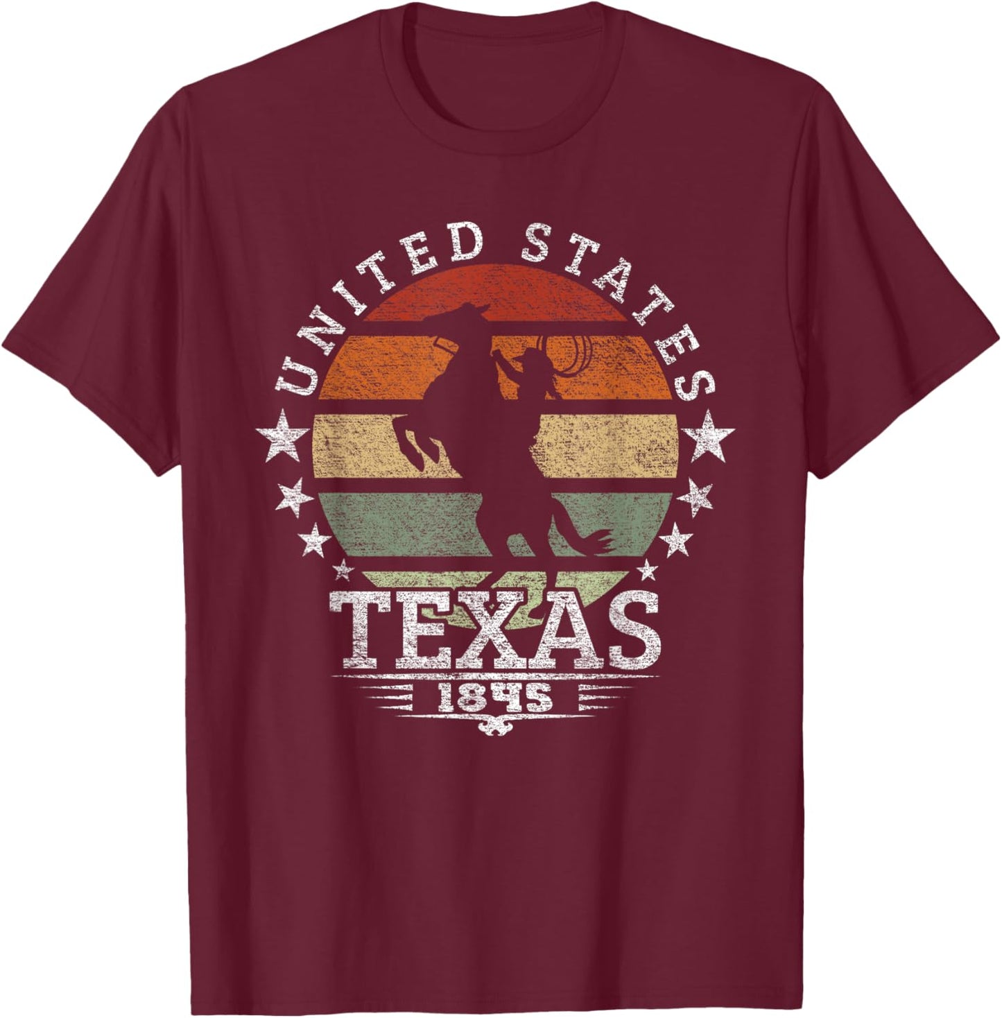 Texas 1845 Vintage horse silhouette Cowboy and Rodeo Fan T-Shirt - T-Shirt | Maroon