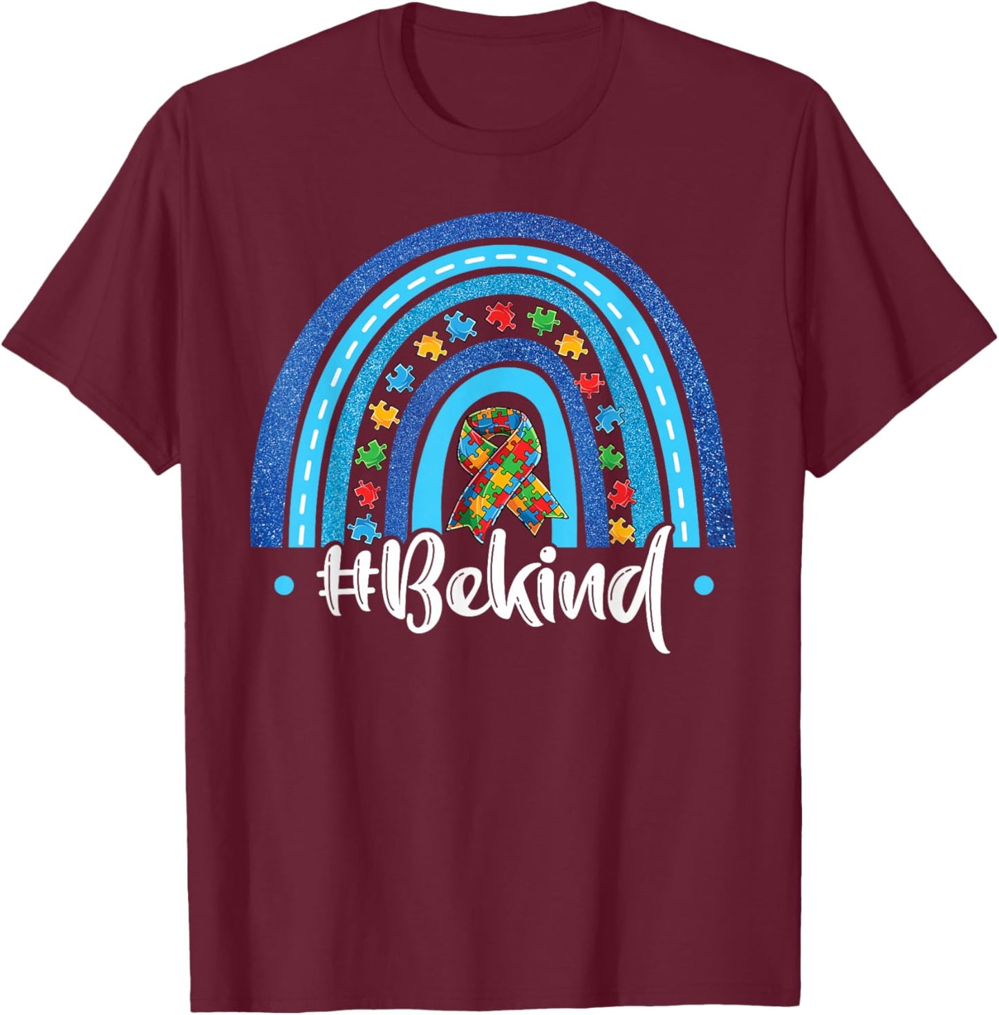 Be Kind Autism Awareness Acceptance Puzzle Rainbow Kindness T-Shirt - T-Shirt | Maroon