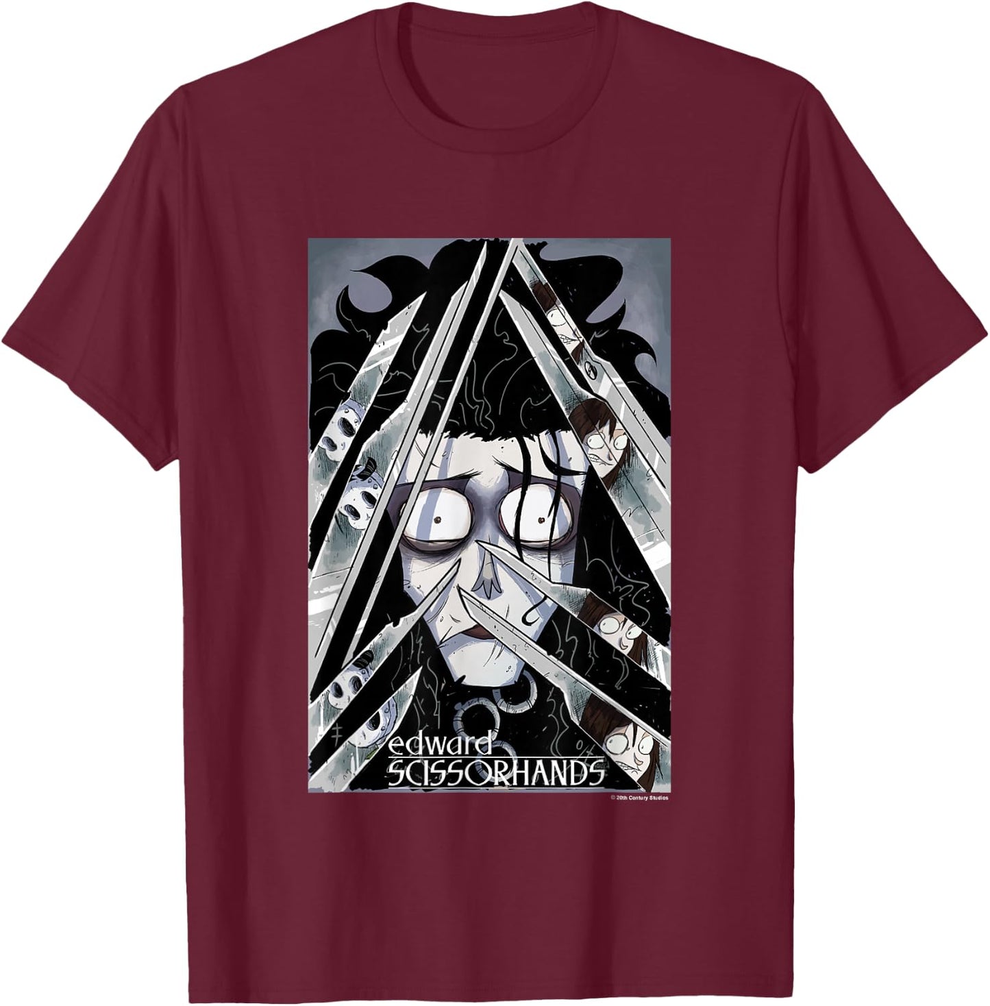 Edward Scissorhands Edward Behind Scissors Comic Book Poster T-Shirt - T-Shirt | Maroon