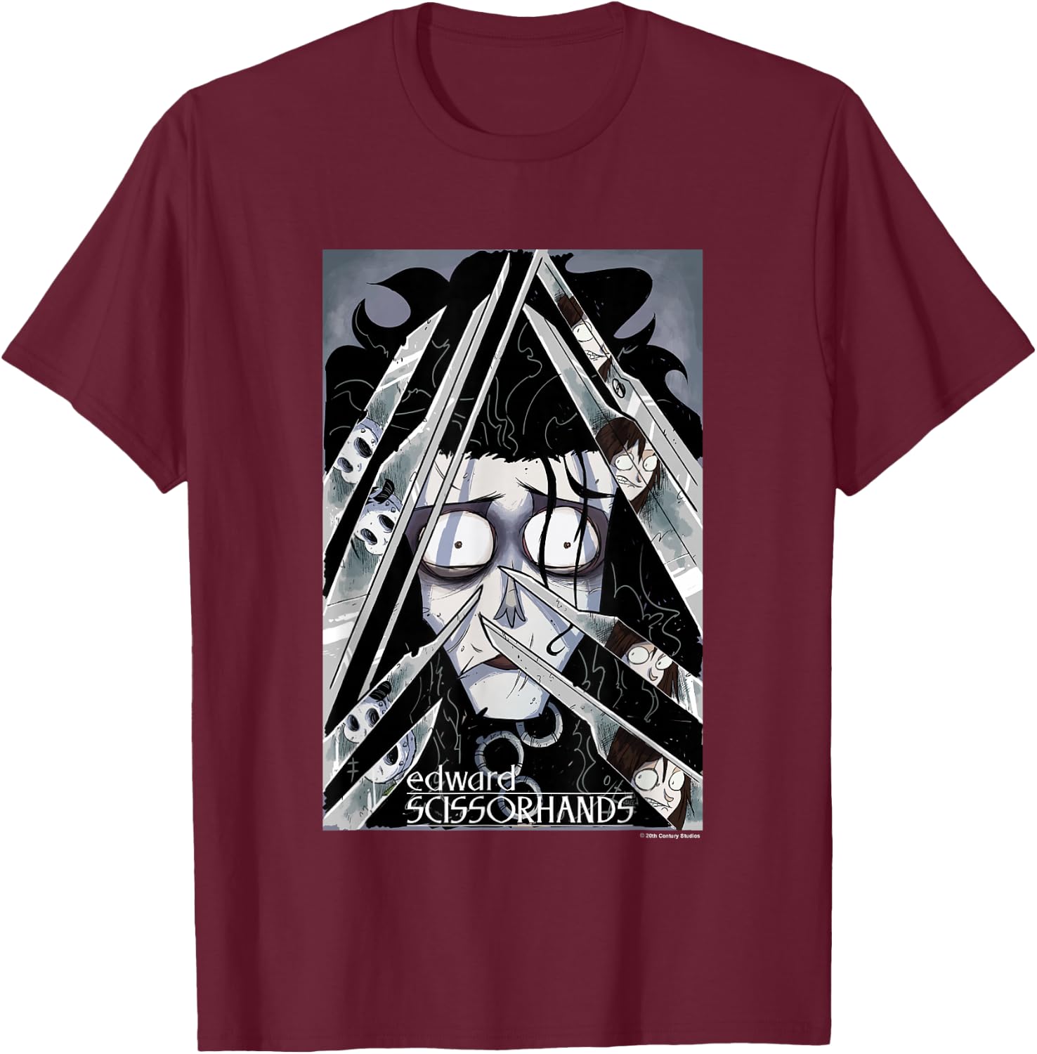 Edward Scissorhands Edward Behind Scissors Comic Book Poster T-Shirt - T-Shirt | Maroon