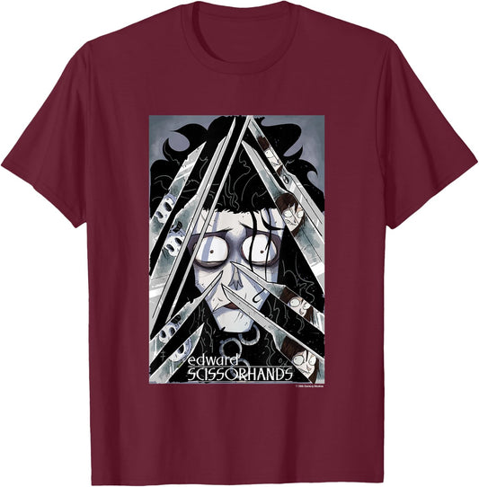 Edward Scissorhands Edward Behind Scissors Comic Book Poster T-Shirt - T-Shirt | Maroon