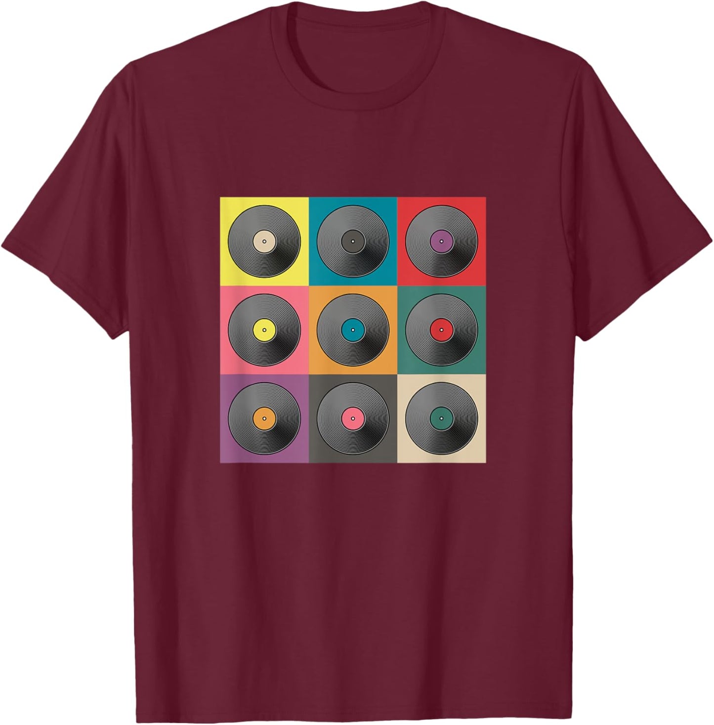 Gallery of LPs. Music, dance, oldies, record collection T-Shirt - T-Shirt | Maroon