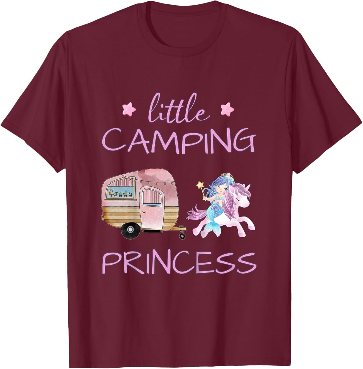 Little Camping Princess - Unicorn Mermaid Girl T-Shirt - T-Shirt | Maroon