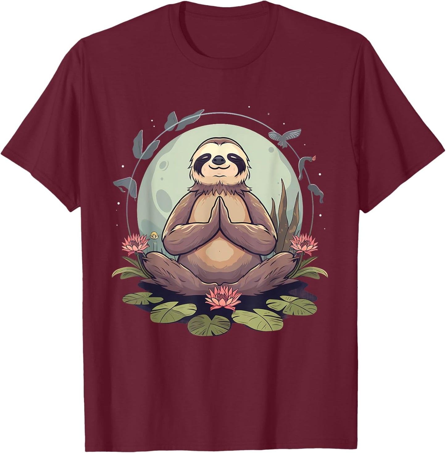 Sloth Meditation Buddhist Yoga Zen Buddha Nature Floral T-Shirt - T-Shirt | Maroon