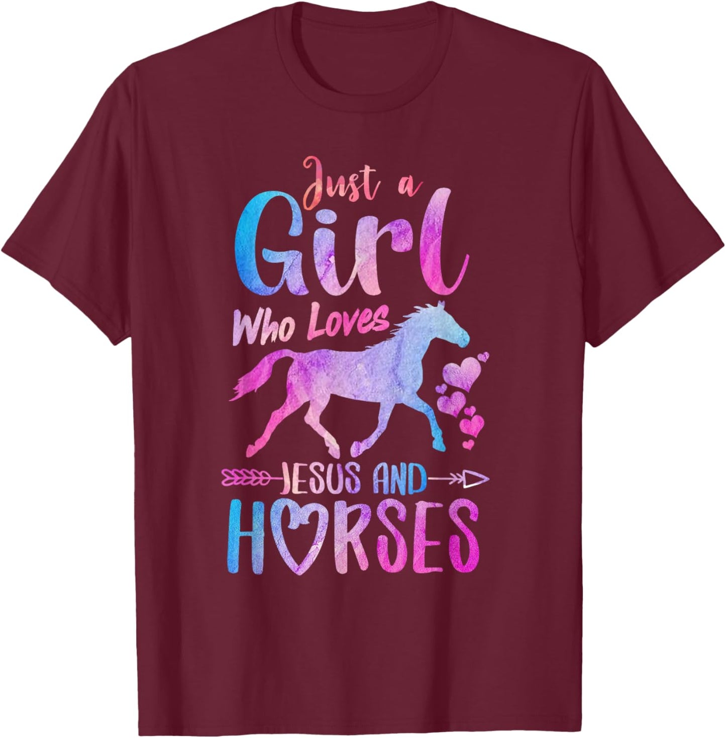 Just A Girl Who Loves Jesus Horses Riding Horse Girls Women T-Shirt - T-Shirt | Maroon