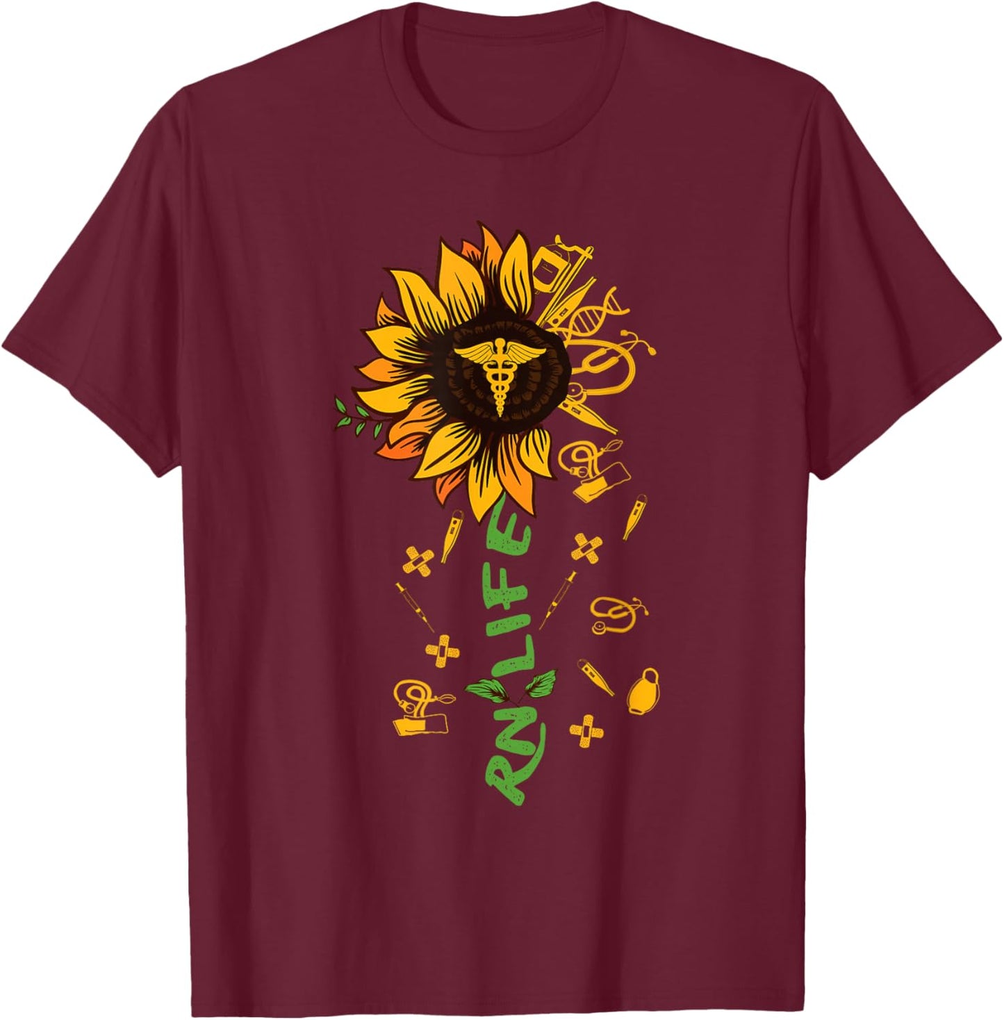 RN Life Nurse Sunflower Medical Nurses T-Shirt - T-Shirt | Maroon