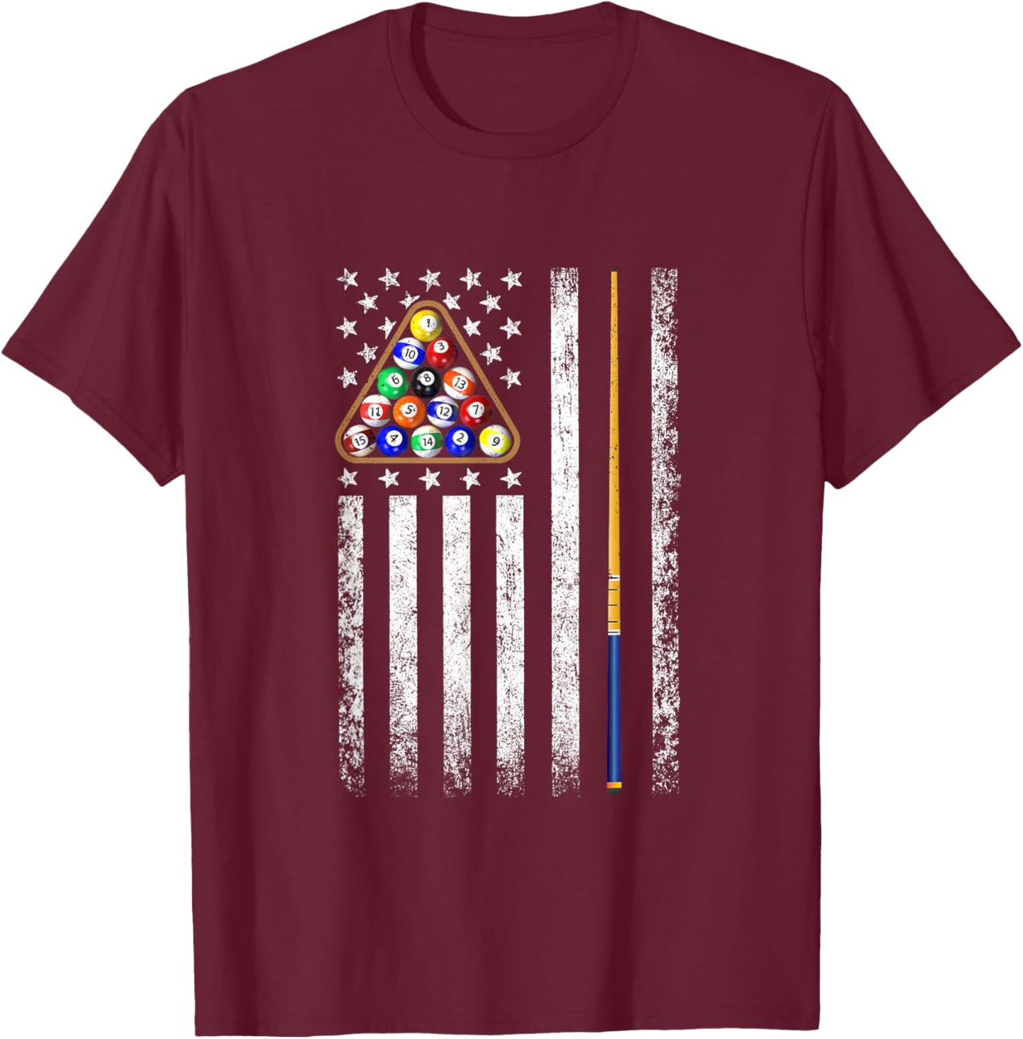 American Flag Billiards Vintage Pool Player T-Shirt - T-Shirt | Maroon