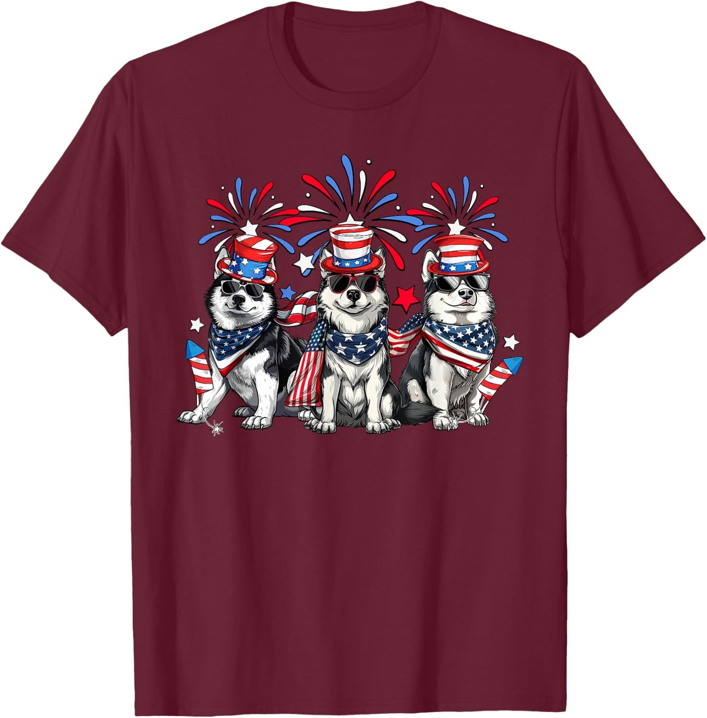 Husky Dog 4th Of July Patriotic USA Flag Red White And Blue Women Girls Kids Men T-Shirt - T-Shirt | Maroon