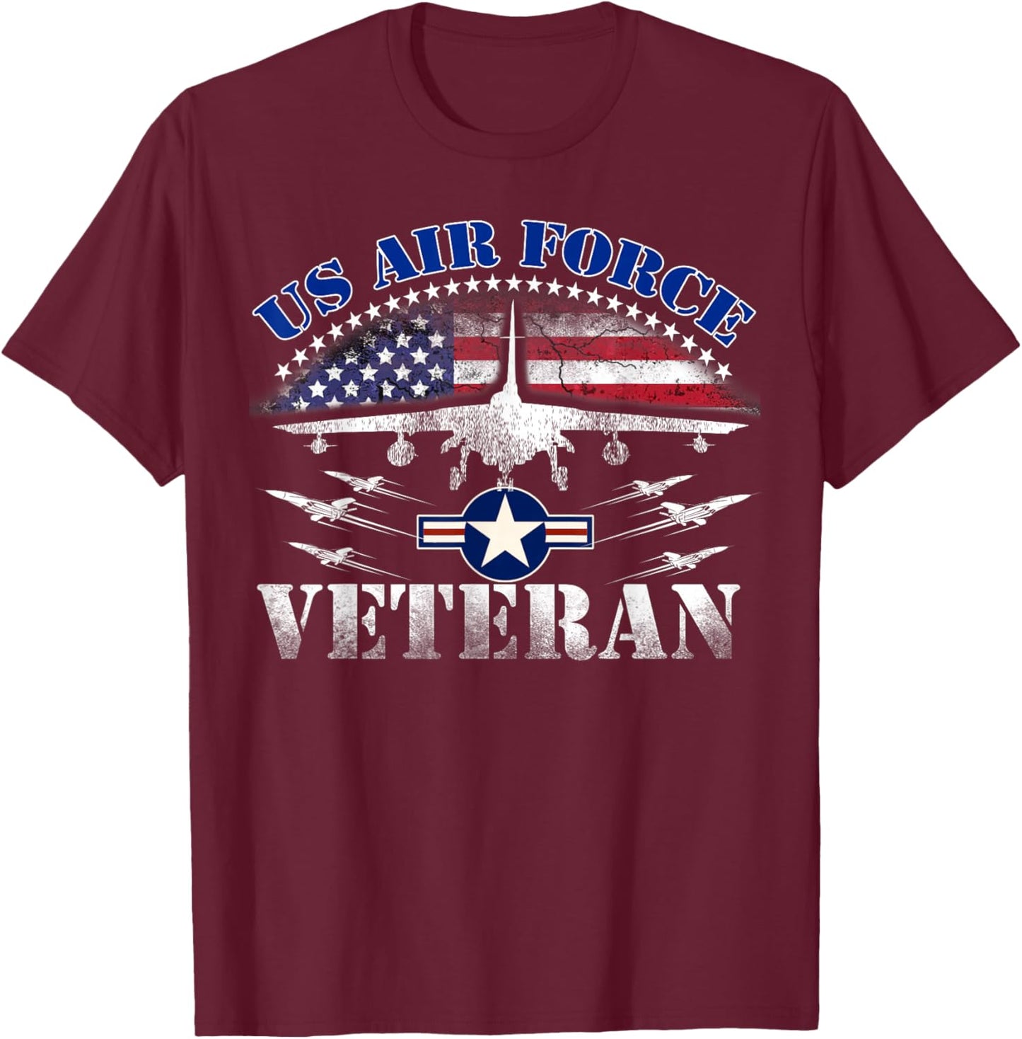 Vintage US Air Force Veteran US Flag USAF Veteran T-Shirt - T-Shirt | Maroon