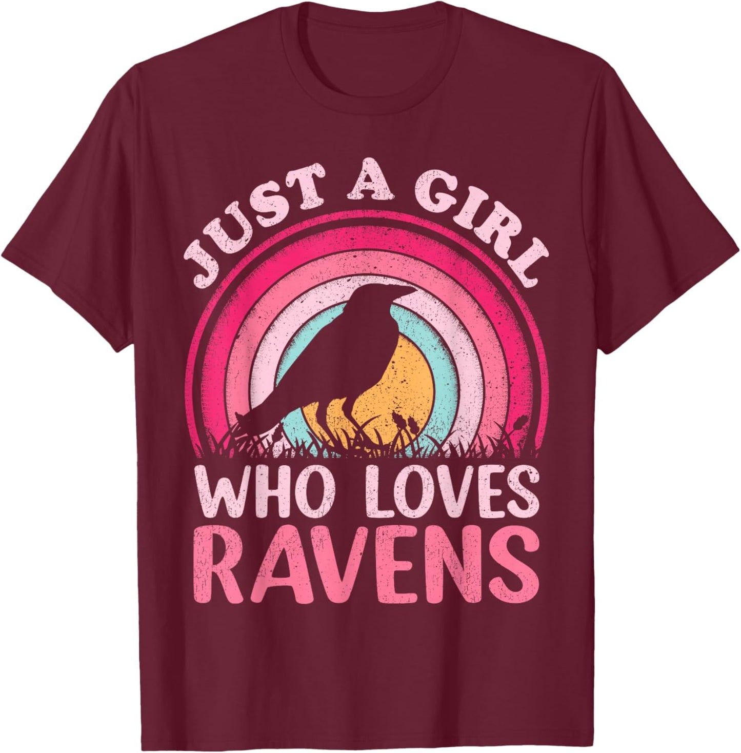 Raven Bird Vintage Retro Just A Girl Who Loves Ravens T-Shirt - T-Shirt | Maroon