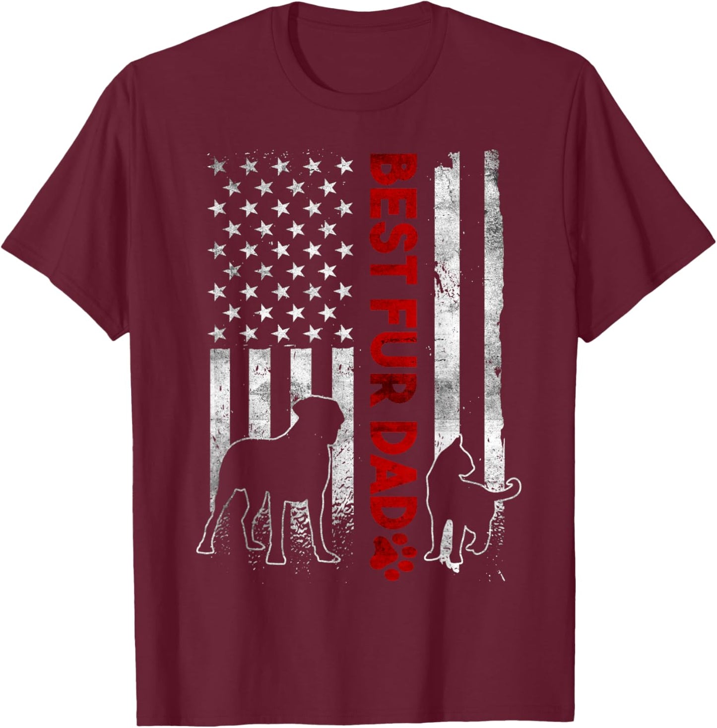 Retro Best Fur Dad Ever American Flag T-Shirt - T-Shirt | Maroon