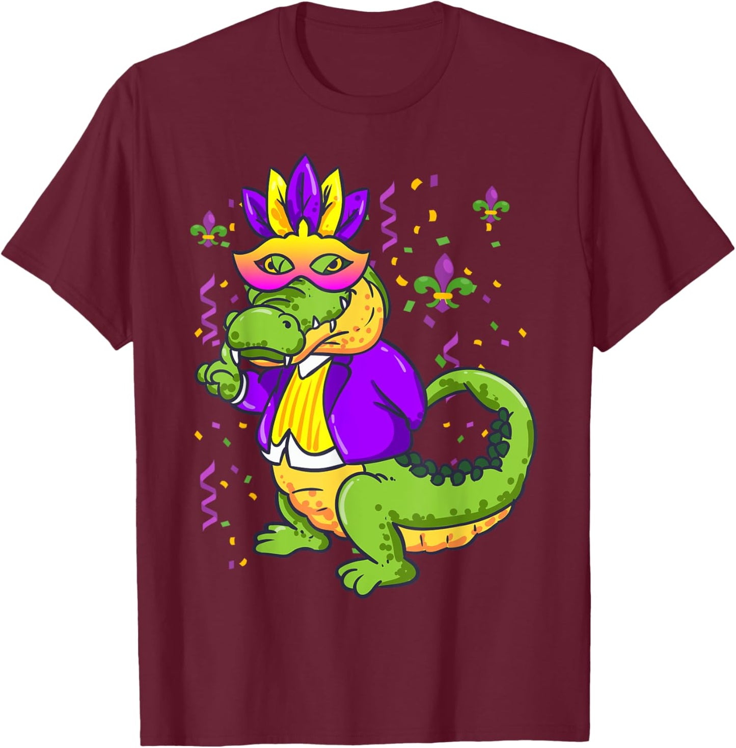 Mardi Gras Alligator Lover New Orleans Louisiana T-Shirt - T-Shirt | Maroon
