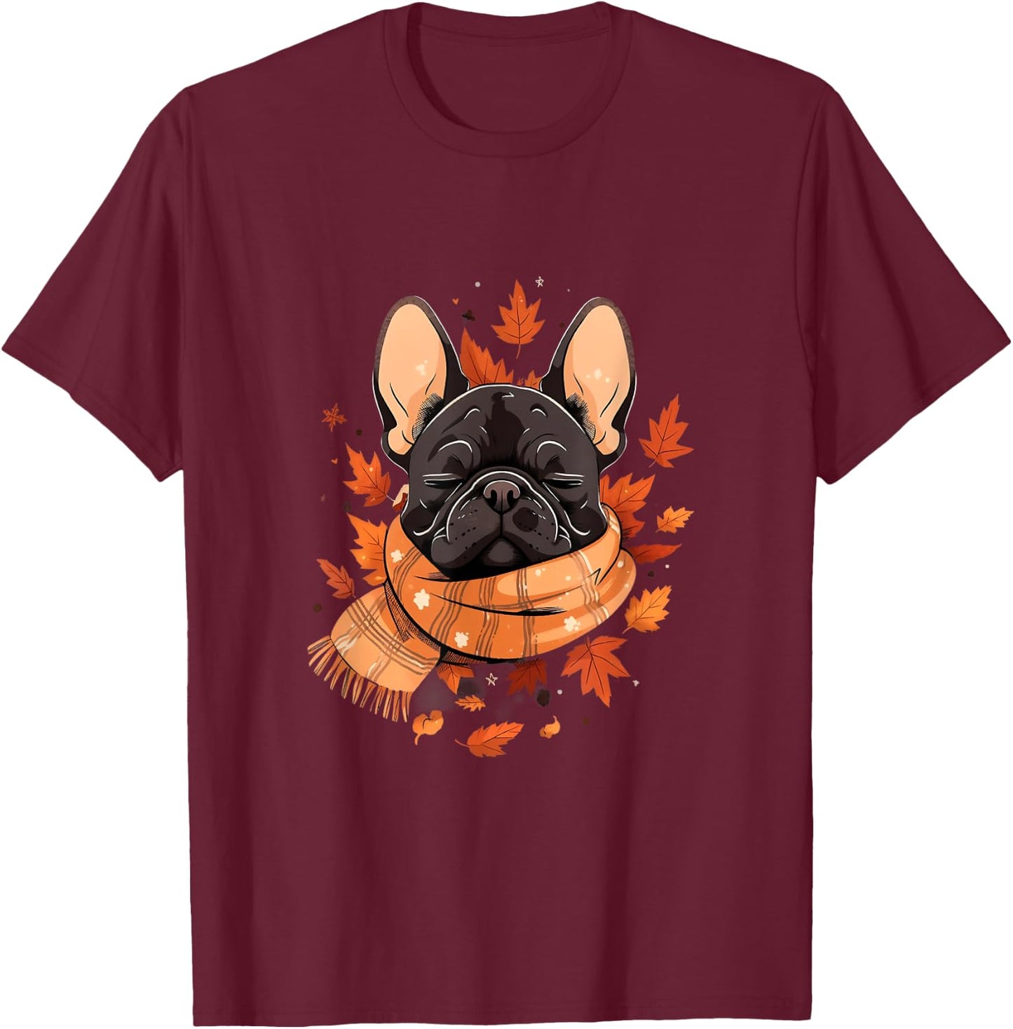 French Bulldog Fall Autumn Leaves Thanksgiving Frenchie Dog Men Women Girls Kids T-Shirt - T-Shirt | Maroon