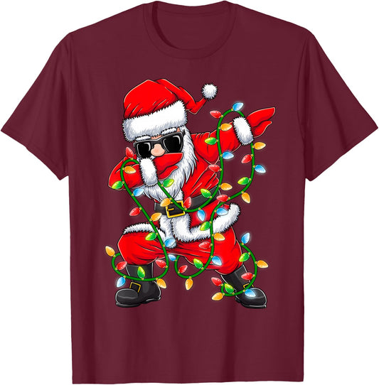 Dabbing Santa Xmas Lights Girls Boys Kids Christmas Gifts T-Shirt - T-Shirt | Maroon