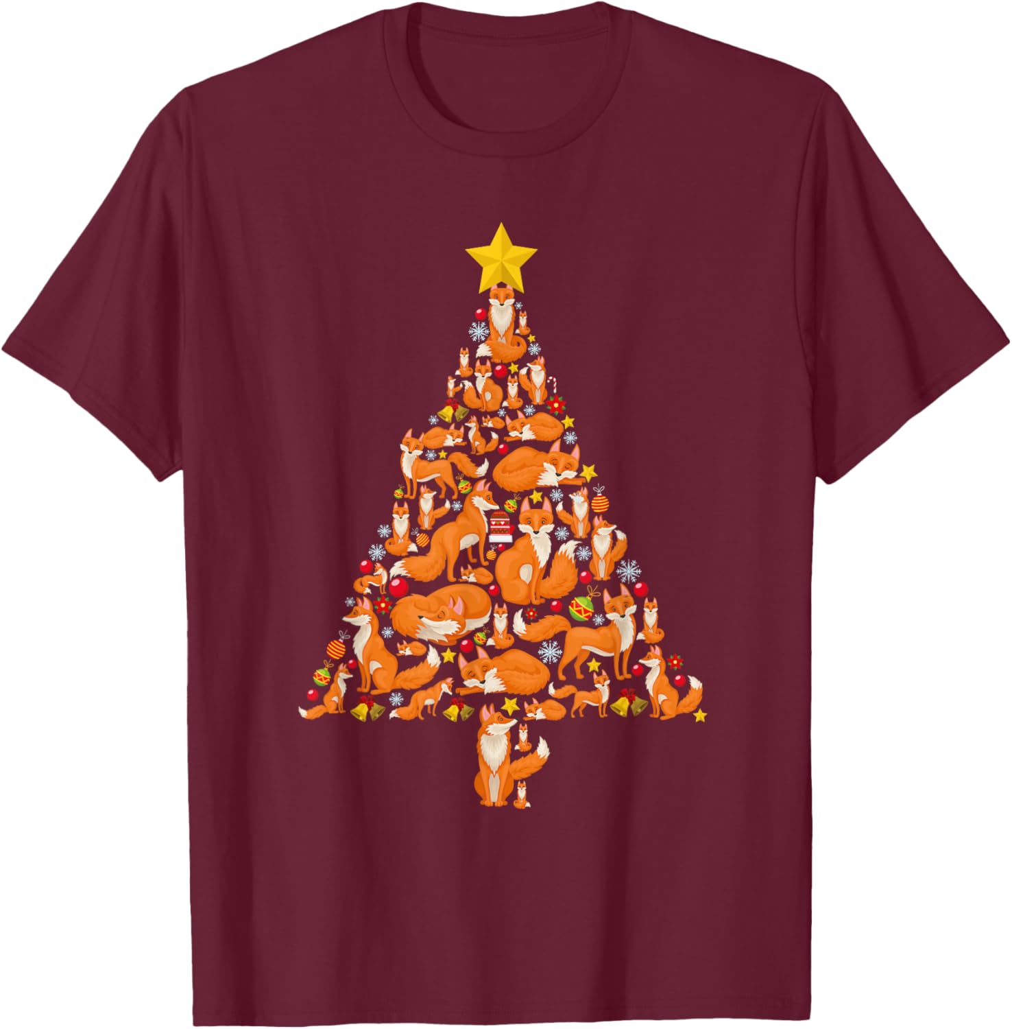 Funny Fox Christmas Tree Foxes Xmas Men Kids T-Shirt - T-Shirt | Maroon