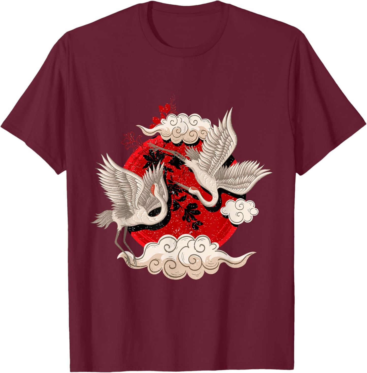 White Crane Bird Asian Style Martial Arts T-Shirt - T-Shirt | Maroon