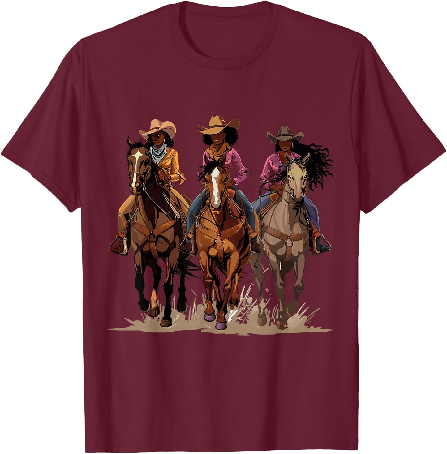 Black African American Cowgirl Western Country Texas Rodeo T-Shirt - T-Shirt | Maroon