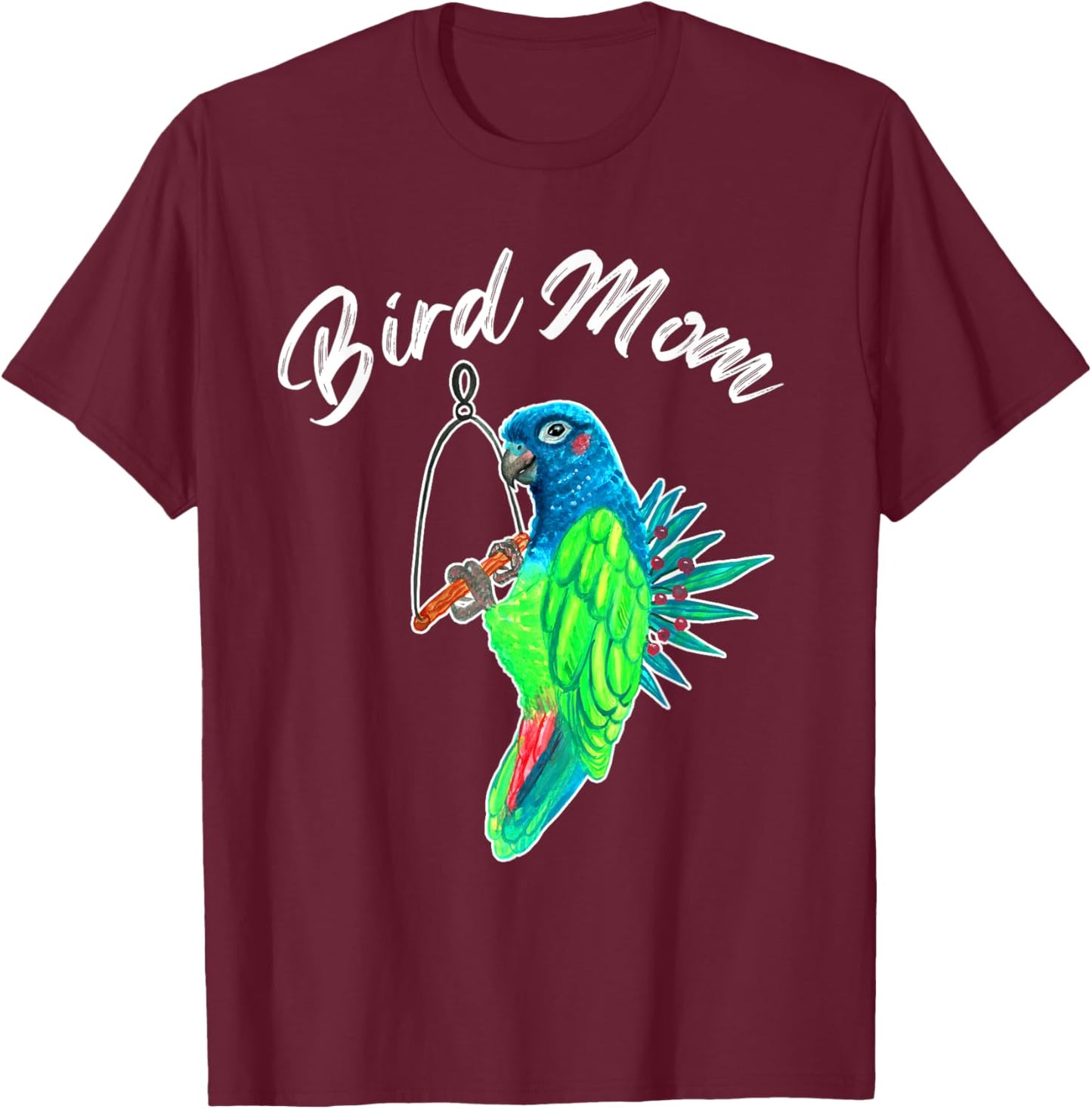 Bird Mom Blue Headed Pionus Parrot Watercolor T-Shirt - T-Shirt | Maroon