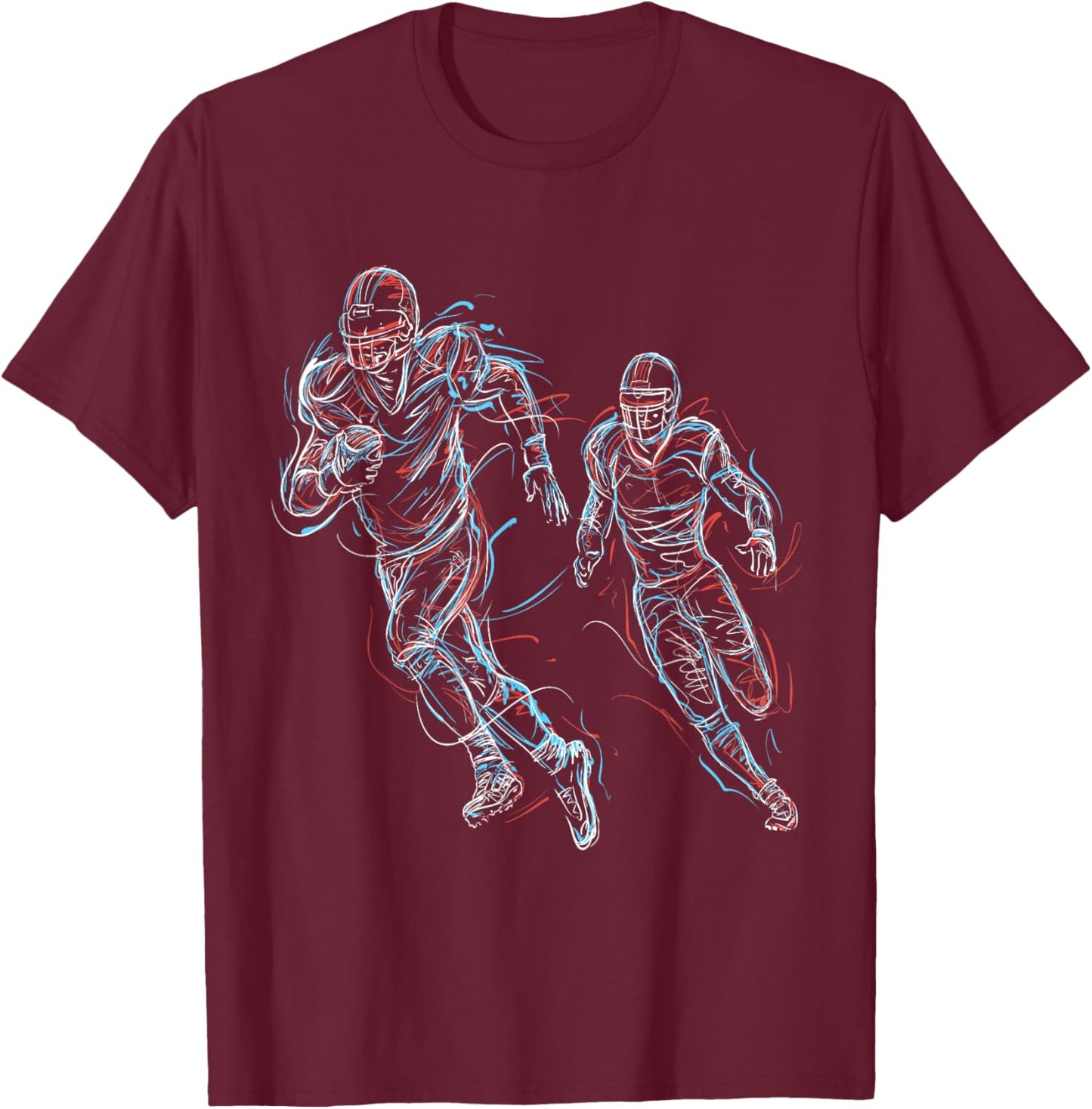 American Football Player Colourful Lines Design T-Shirt - T-Shirt | Maroon
