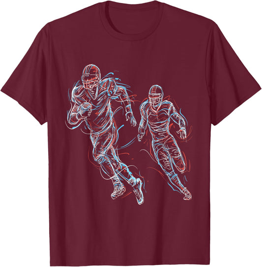 American Football Player Colourful Lines Design T-Shirt - T-Shirt | Maroon