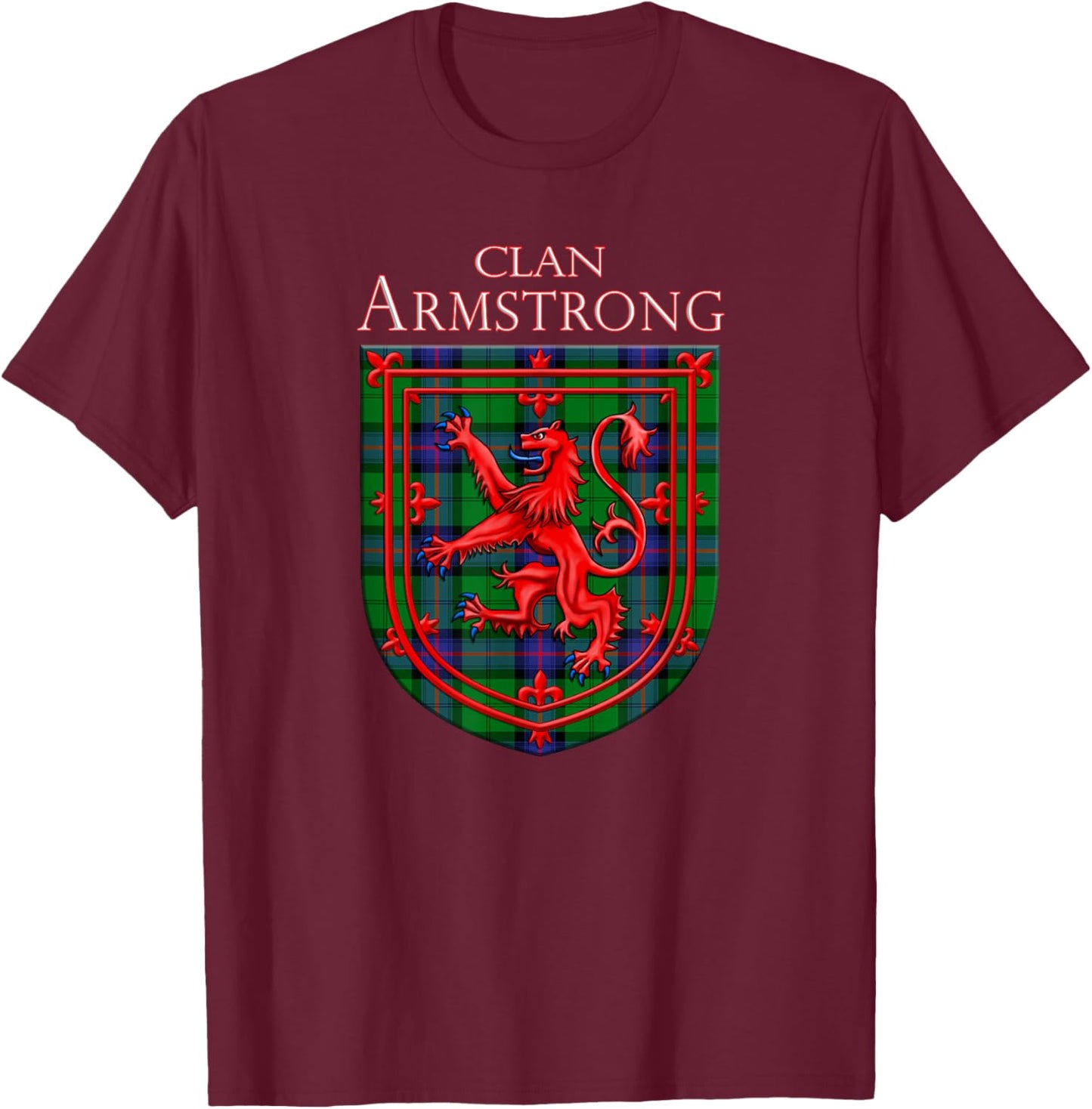 Armstrong Tartan Scottish Plaid Lion T-Shirt - T-Shirt | Maroon