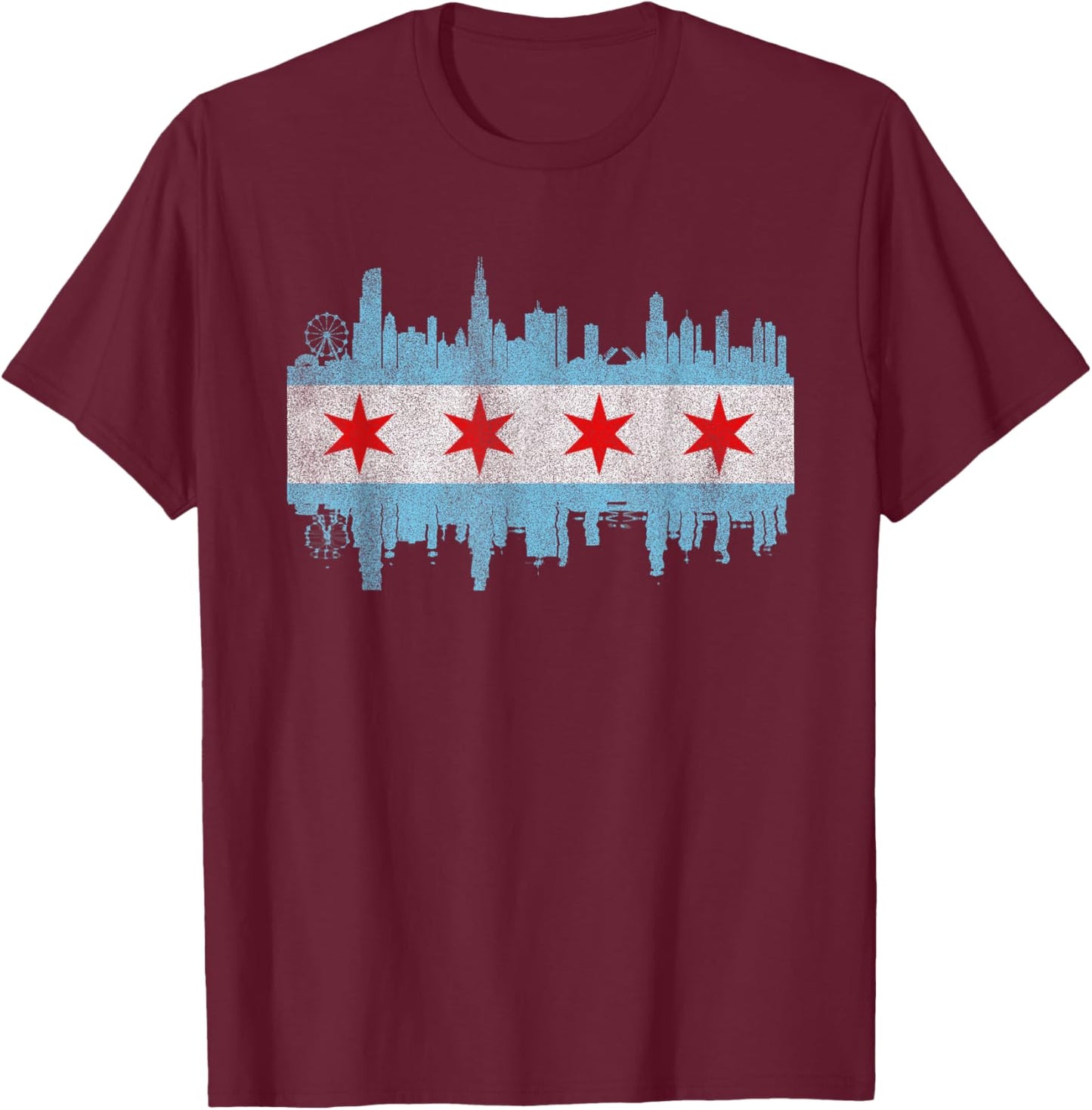 Chicago City Skyline Flag - Vintage Chicago City DISTRESSED T-Shirt - T-Shirt | Maroon