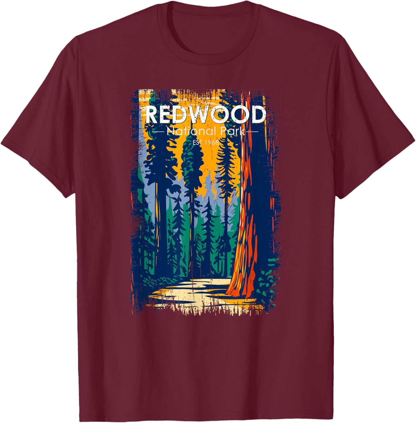 Redwood National Park Vintage Distressed T-Shirt - T-Shirt | Maroon