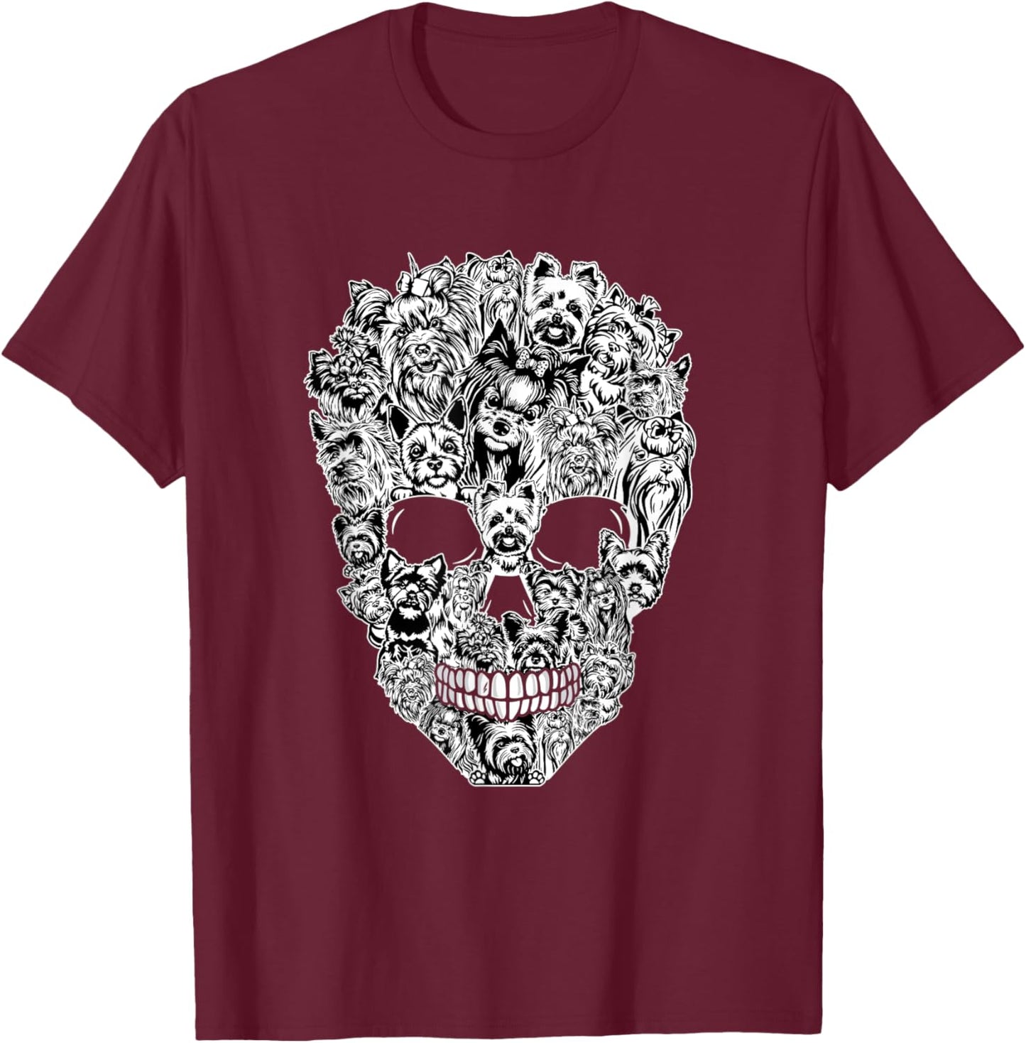 Funny Yorkshire Terrier Skull Dog Skeleton Halloween T-Shirt - T-Shirt | Maroon