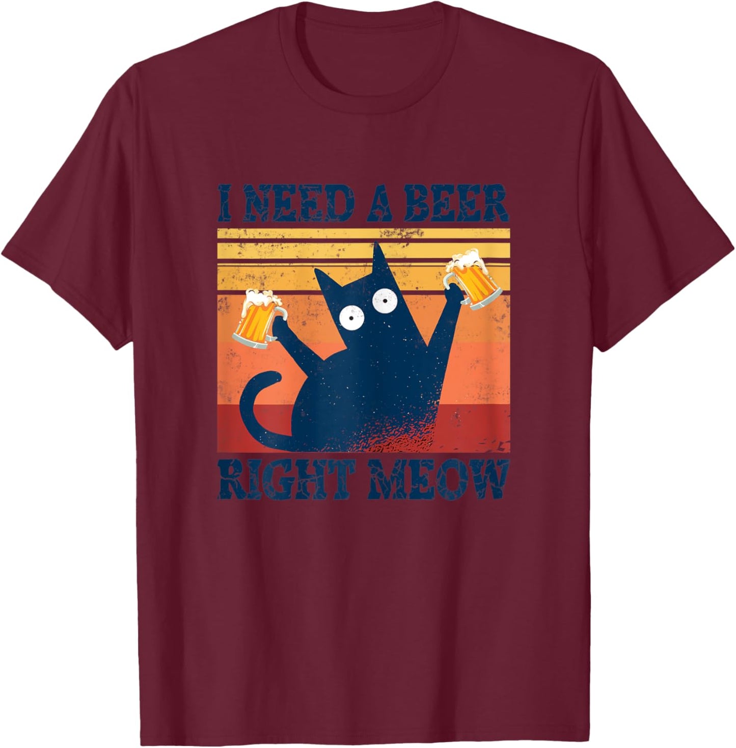 I Need A Beer Right Meow Cat Tops Summer Dress Beer Cat T-Shirt - T-Shirt | Maroon