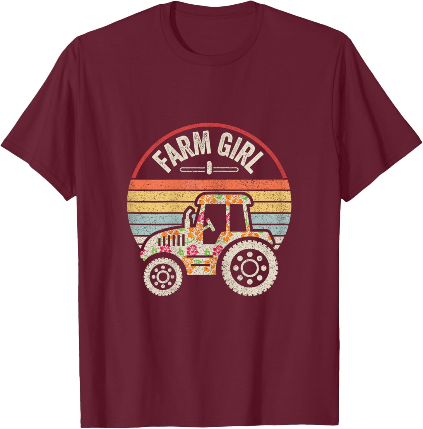Retro Farm Girl Loves Tractors Loves Life On The Farm T-Shirt - T-Shirt | Maroon