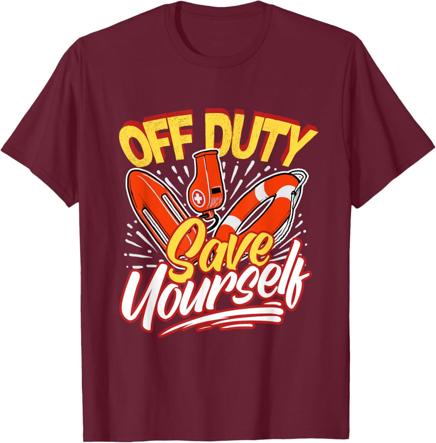 Funny Swim Coach Gifts Off Duty Save Yourself Humorous Modern Black T-Shirt - T-Shirt | Maroon