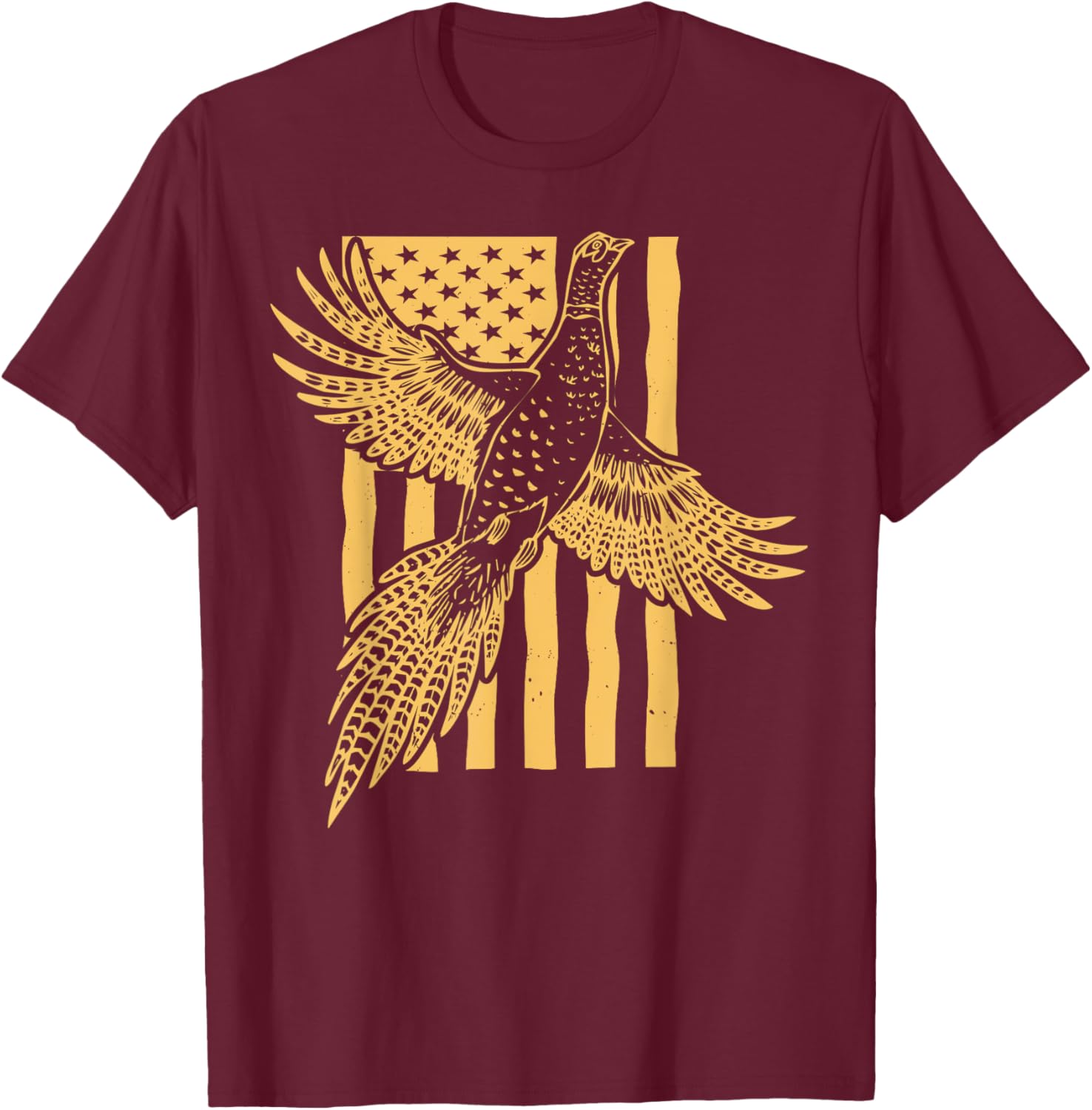 Vintage Pheasant Bird Hunter American Flag Hunting Father T-Shirt - T-Shirt | Maroon