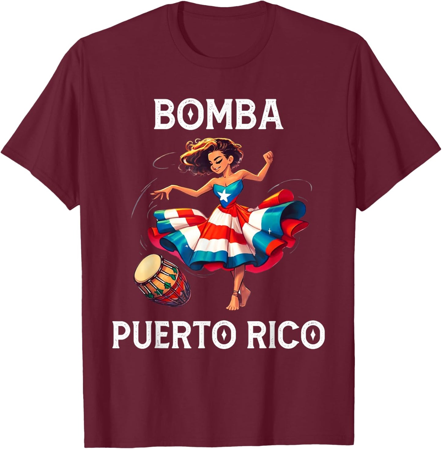 Puerto Rico Flag Hispanic Heritage Month Women Bomba Dancer T-Shirt - T-Shirt | Maroon