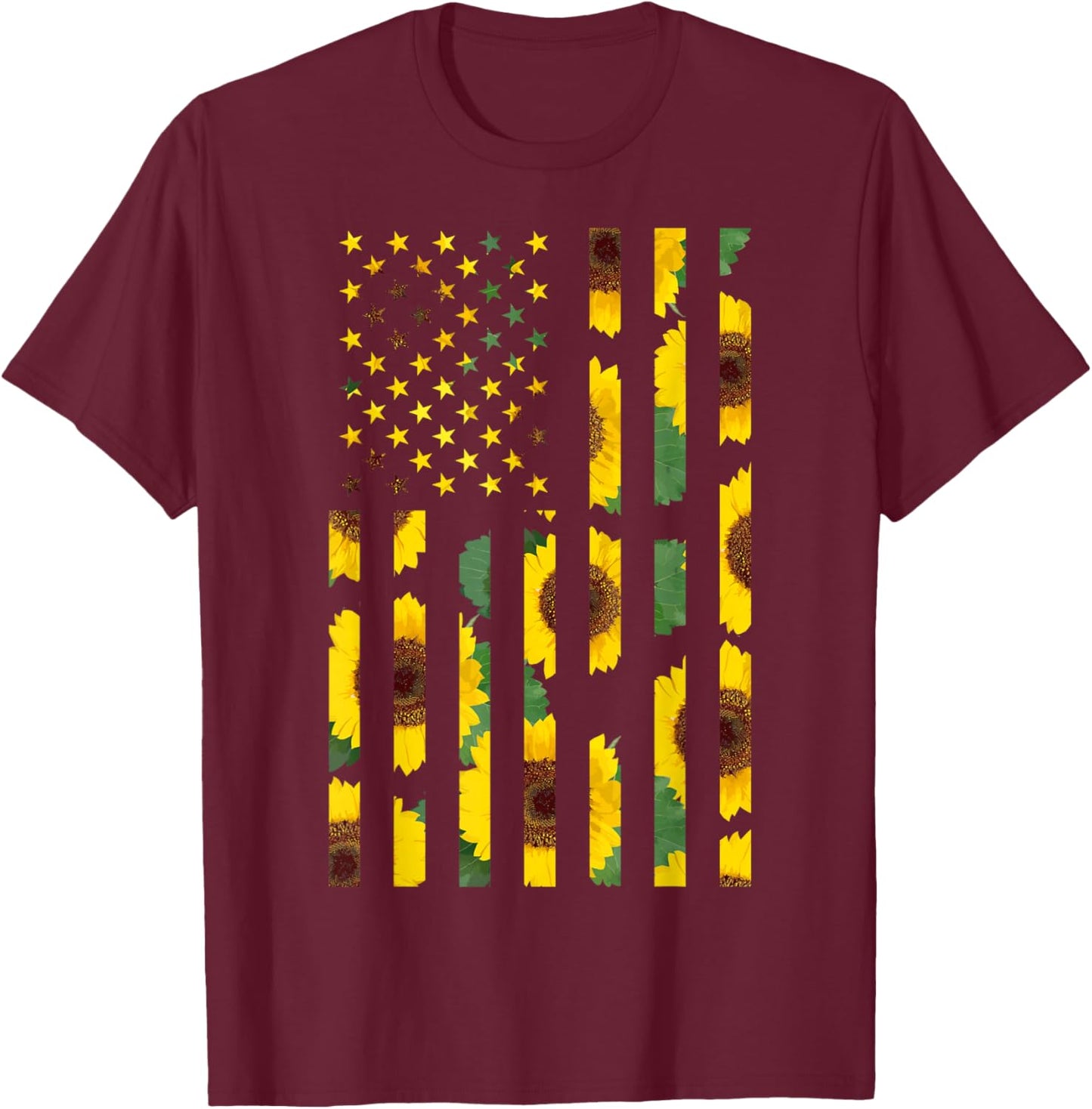 Sunflower Flag Super Cute Patriotic Yellow American Flag T-Shirt - T-Shirt | Maroon